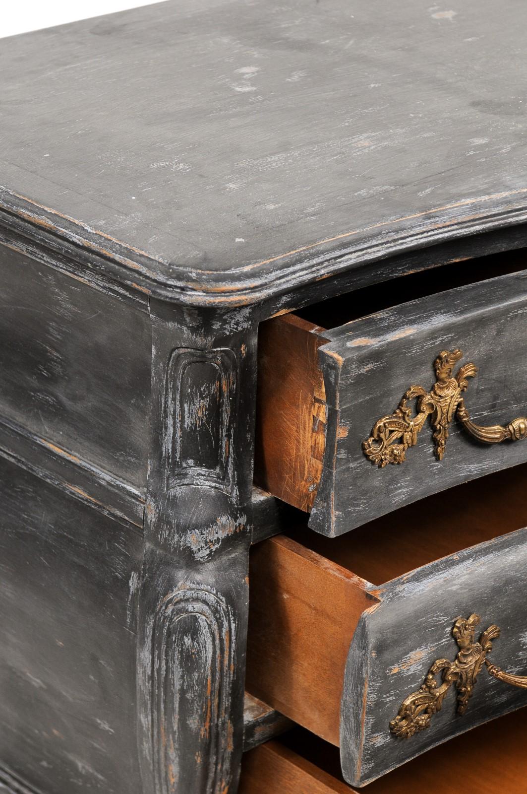 French Louis XV Style Black Painted Bombé Commode from the Late 1800s 1