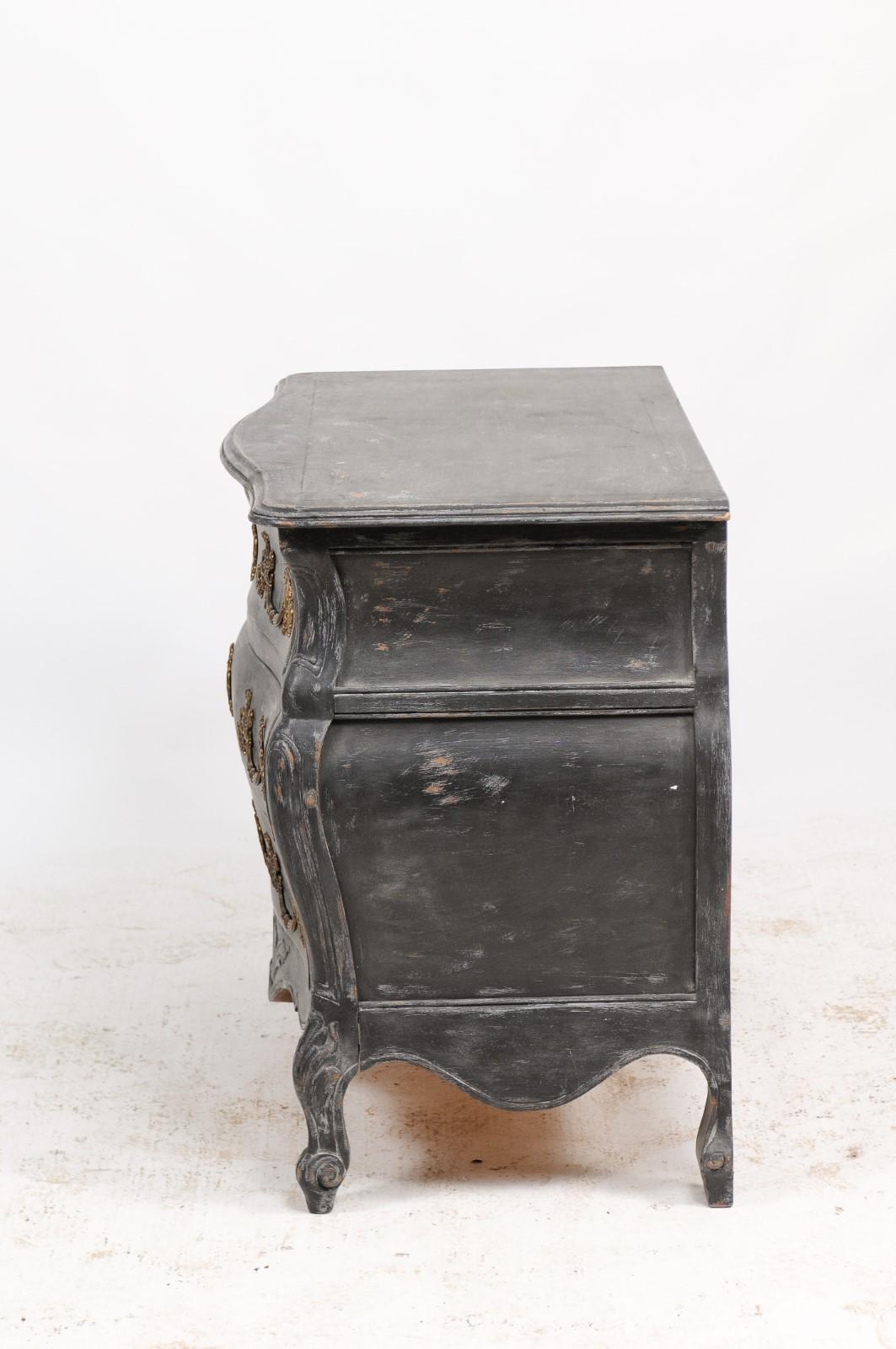 French Louis XV Style Black Painted Bombé Commode from the Late 1800s 2