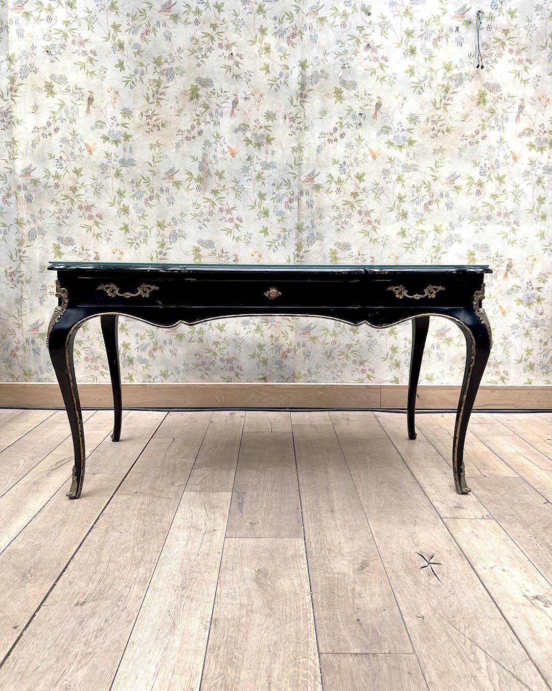 Bureau Plat de style Louis XV noirci et doré Bon état - En vente à TOURCOING, FR