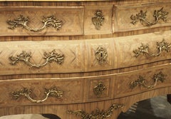 French Louis XV Style Bleached Marquetry Commode with Marble Top, Circa 1920s