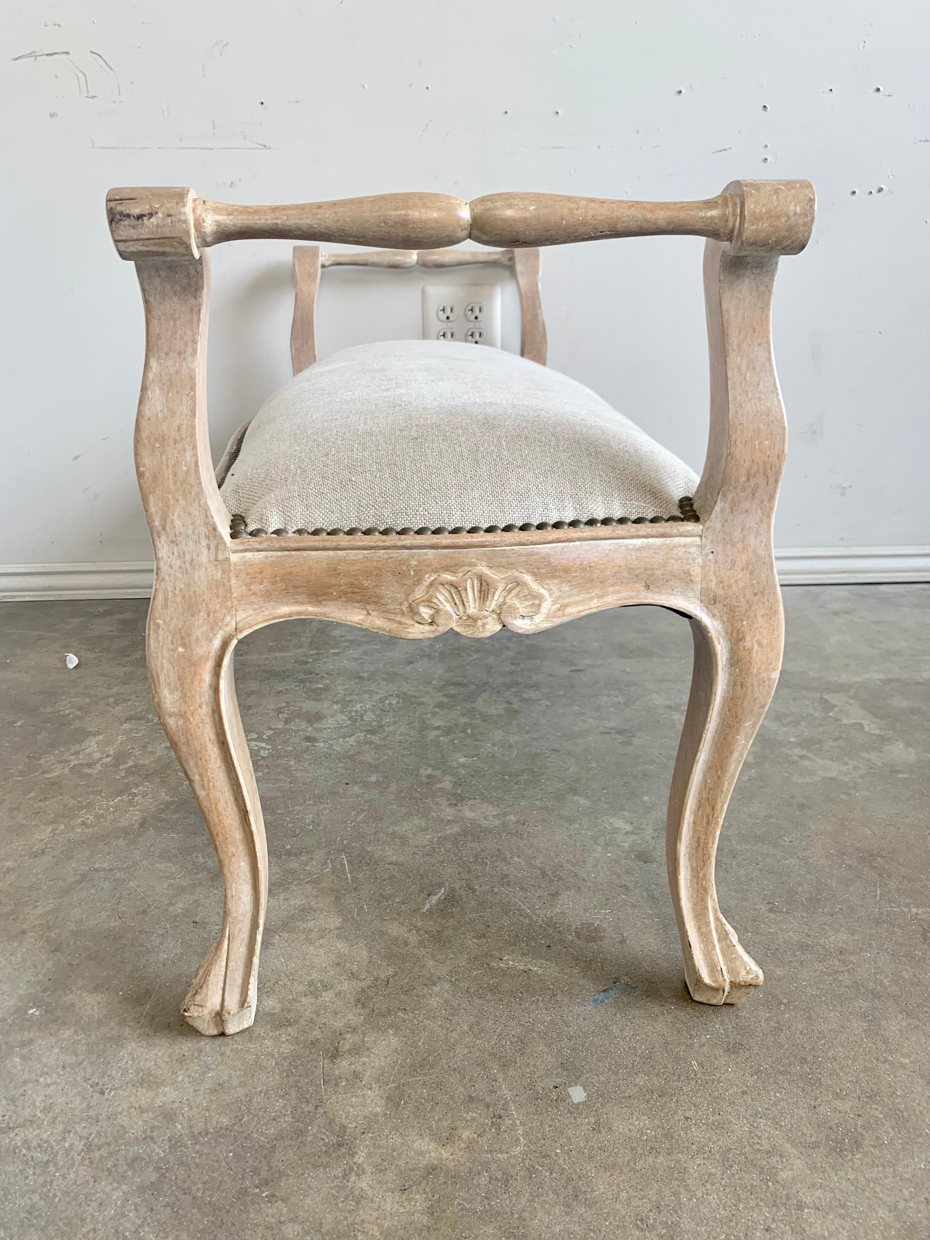 French Louis XV Style Bleached Walnut Bench 2