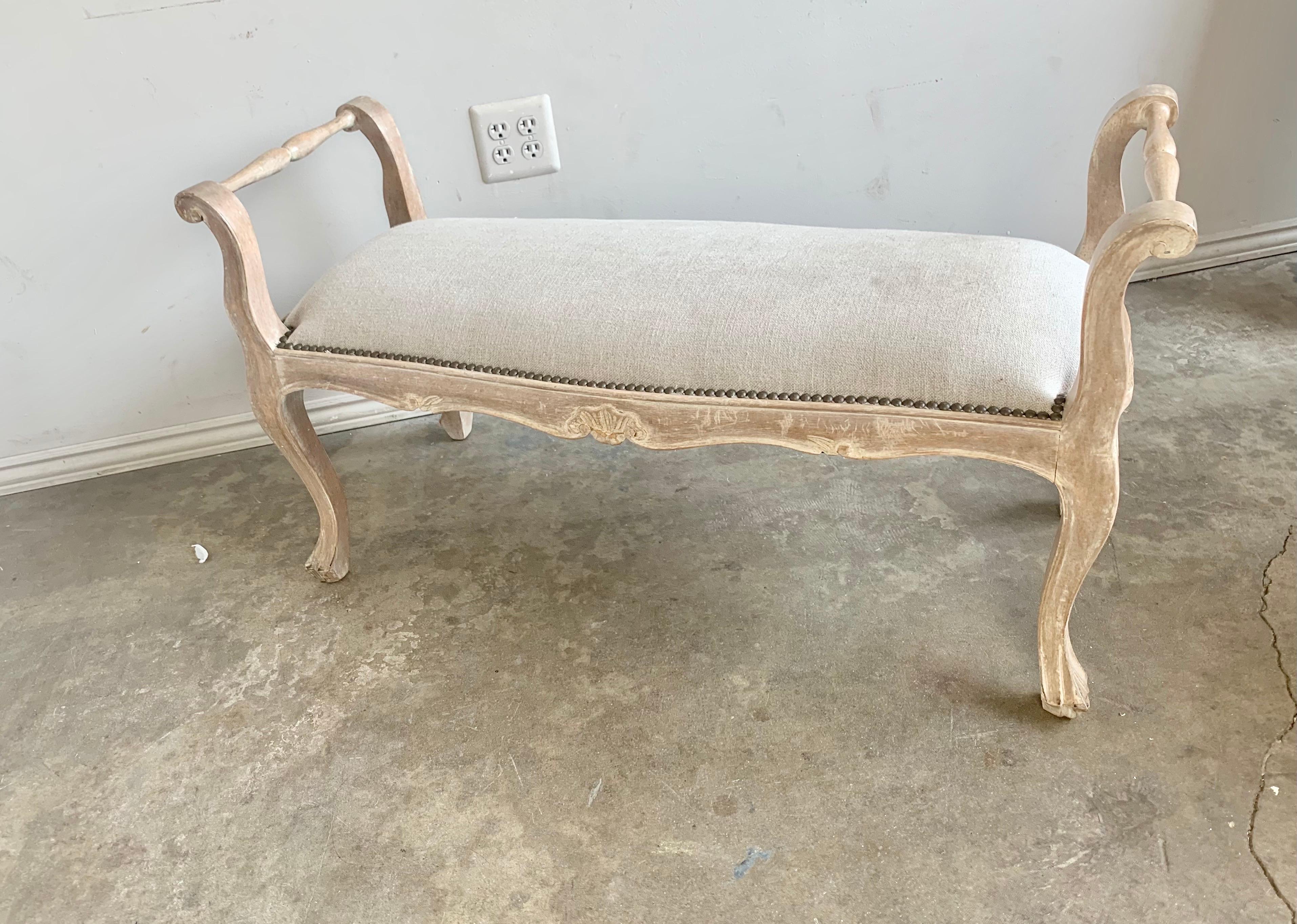 French Louis XV Style Bleached Walnut Bench 3