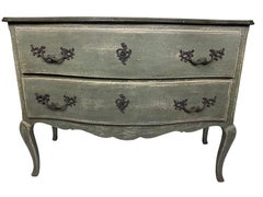 French Louis XV Style Two Drawer Bureau in Blue / Green Crackle Painted