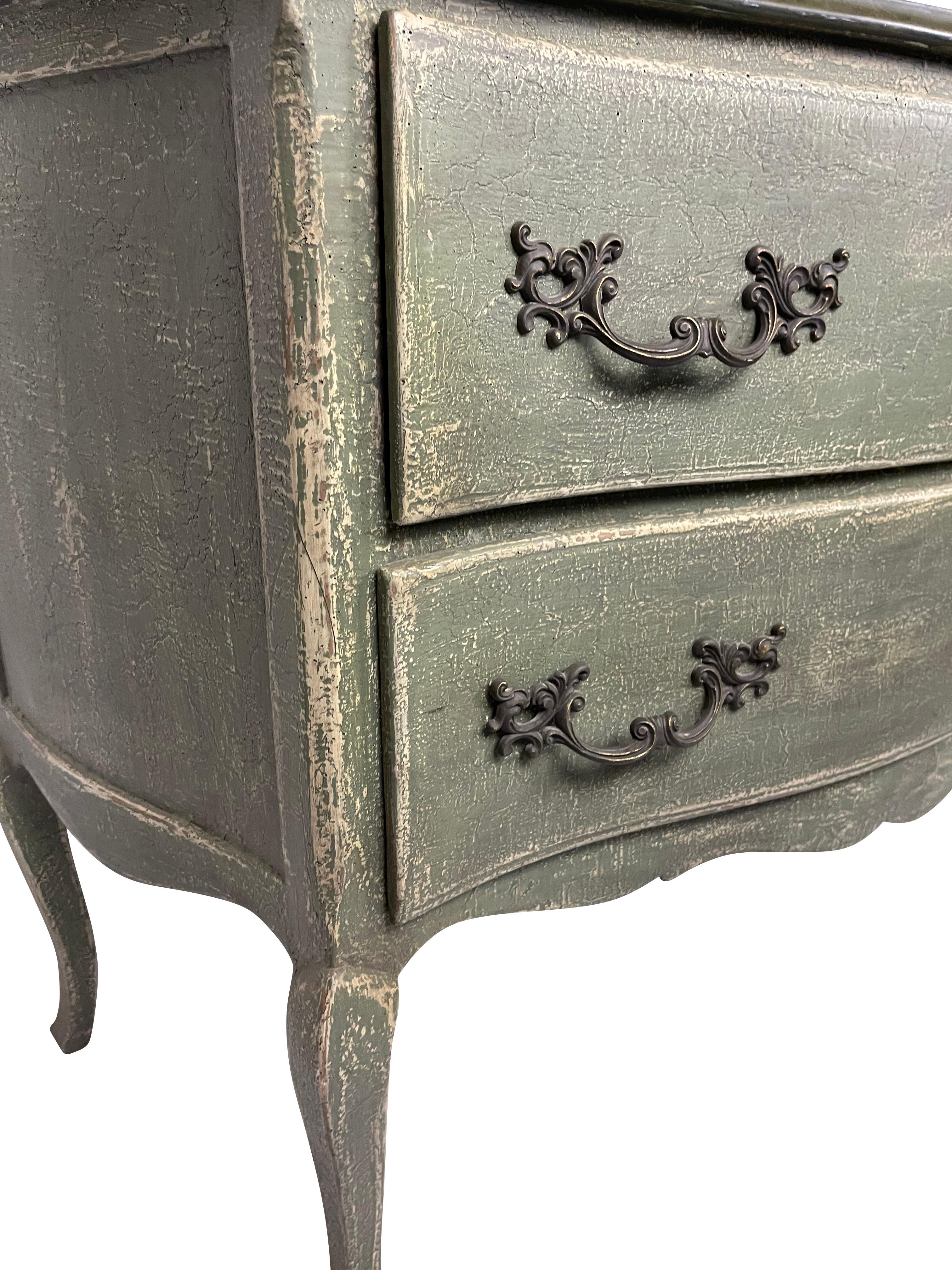 Unknown French Louis XV Style Two Drawer Bureau in Blue / Green Crackle Painted For Sale