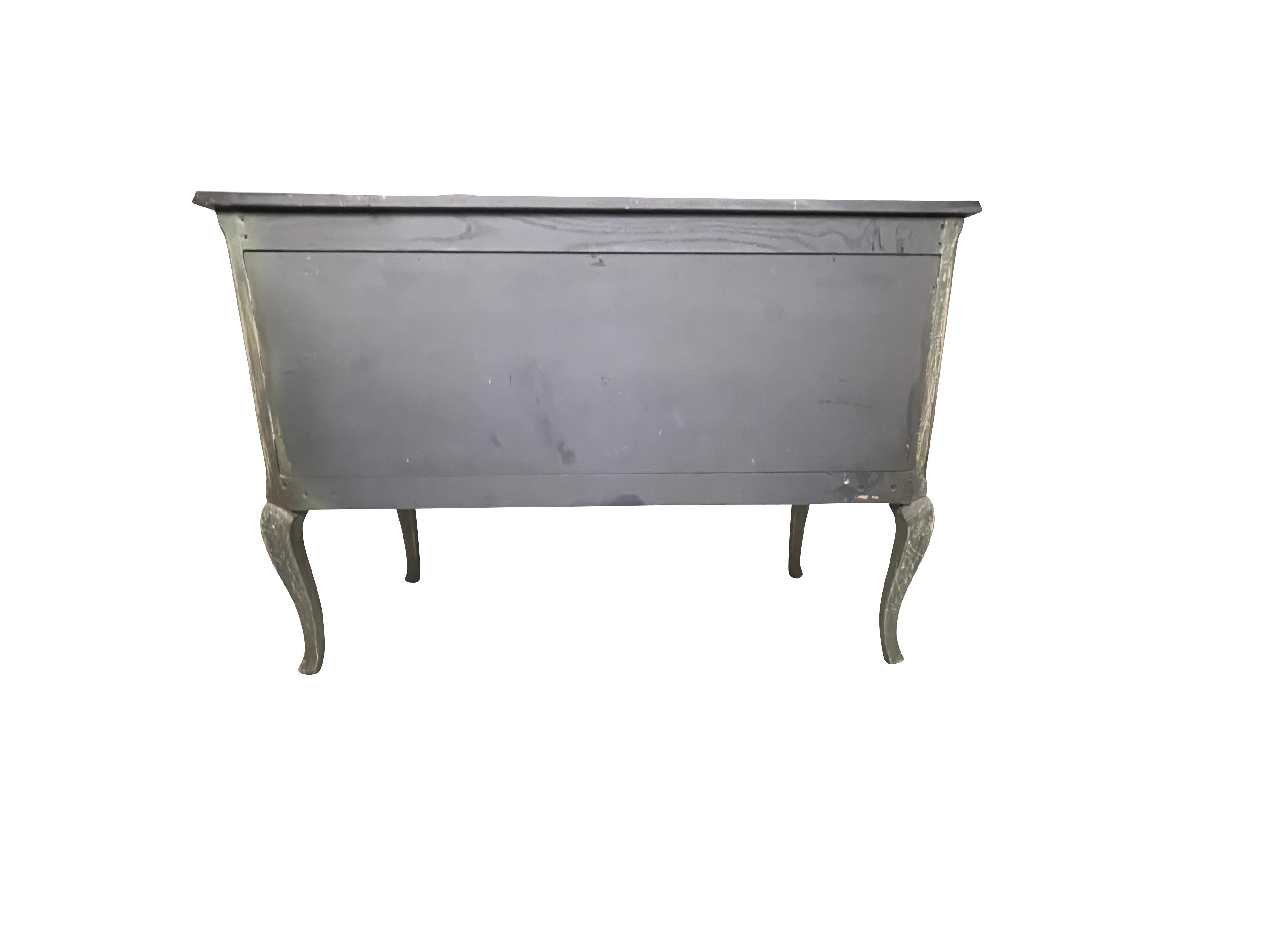 20th Century French Louis XV Style Two Drawer Bureau in Blue / Green Crackle Painted For Sale