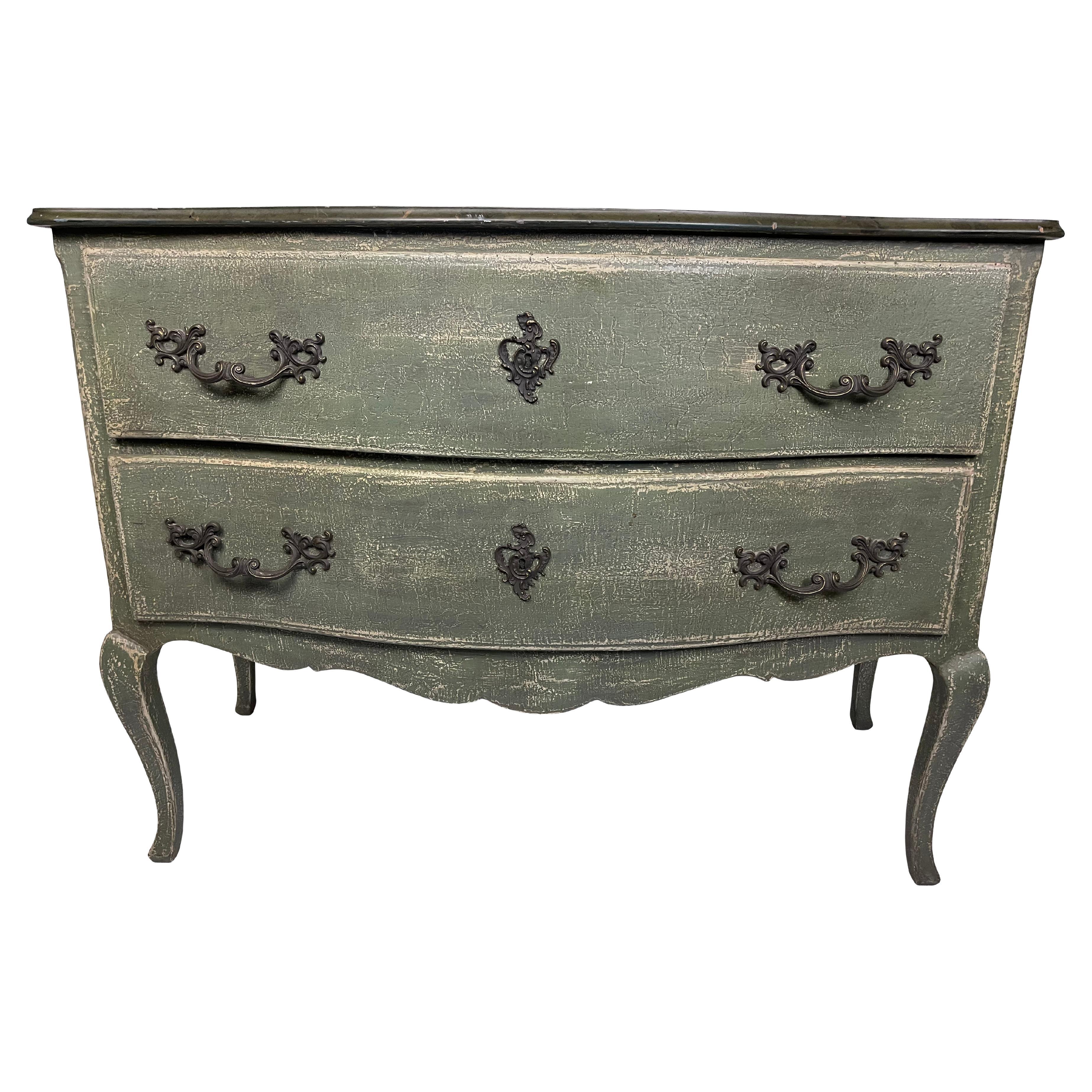 French Louis XV Style Two Drawer Bureau in Blue/Green Crackle Painted For  Sale at 1stDibs