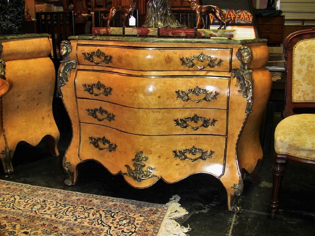 French Louis XV Style Bombe Commodes, Pair 1