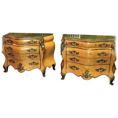 French Louis XV Style Bombe Commodes, Pair