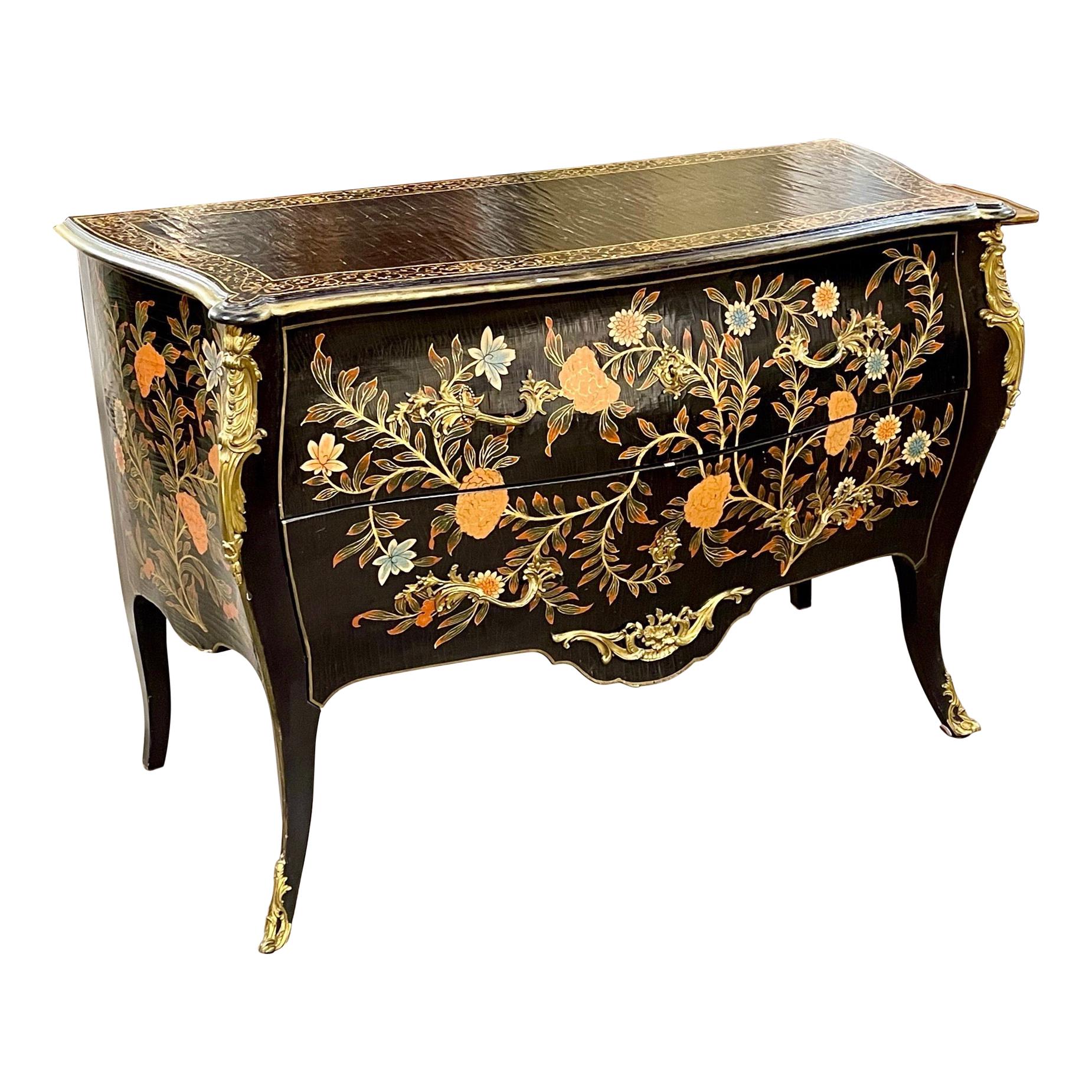 French Louis XV Style Bombe Painted Commode For Sale