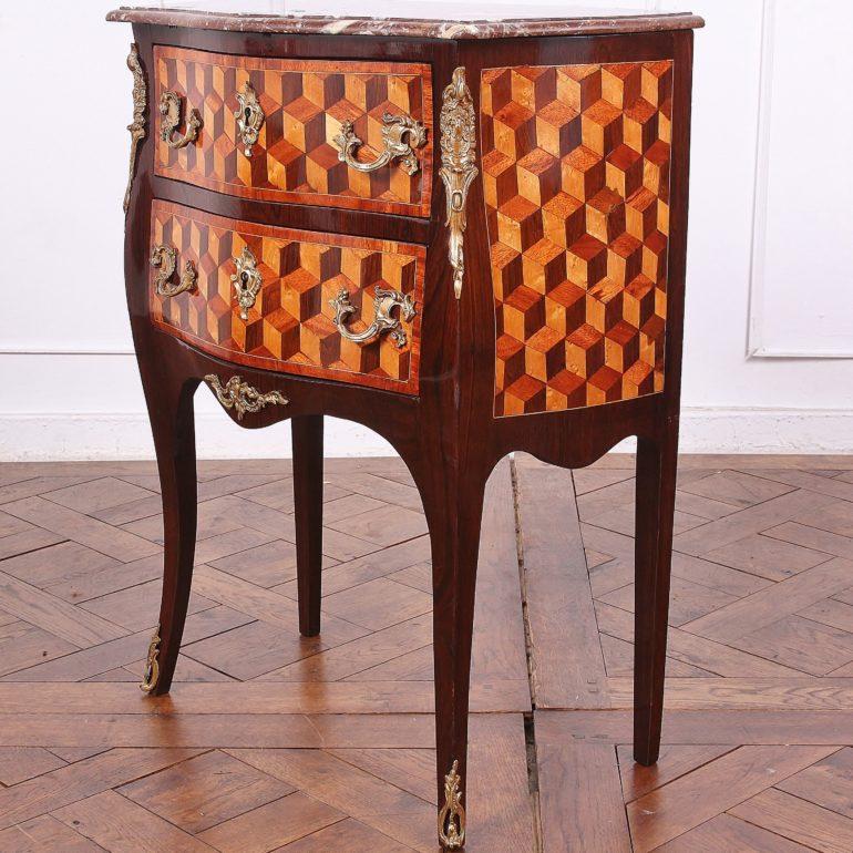 Veneer French Louis XV Style 'Bombe' Parquetry Commode