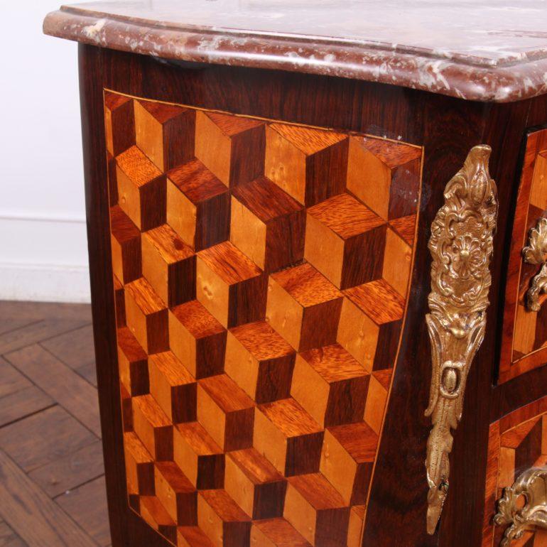 20th Century French Louis XV Style 'Bombe' Parquetry Commode