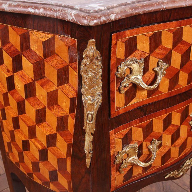 Mahogany French Louis XV Style 'Bombe' Parquetry Commode