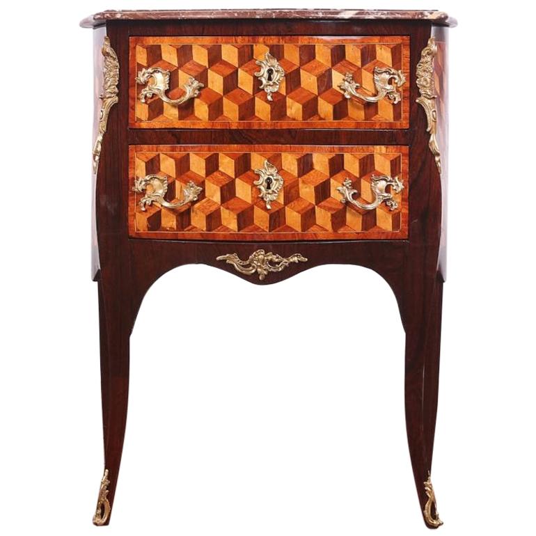 French Louis XV Style 'Bombe' Parquetry Commode