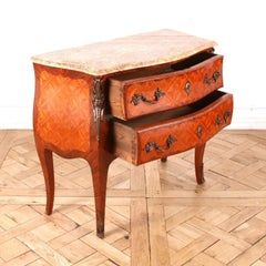 French Louis XV Style Bombe Parquetry Commode with Marble Top, c.1900