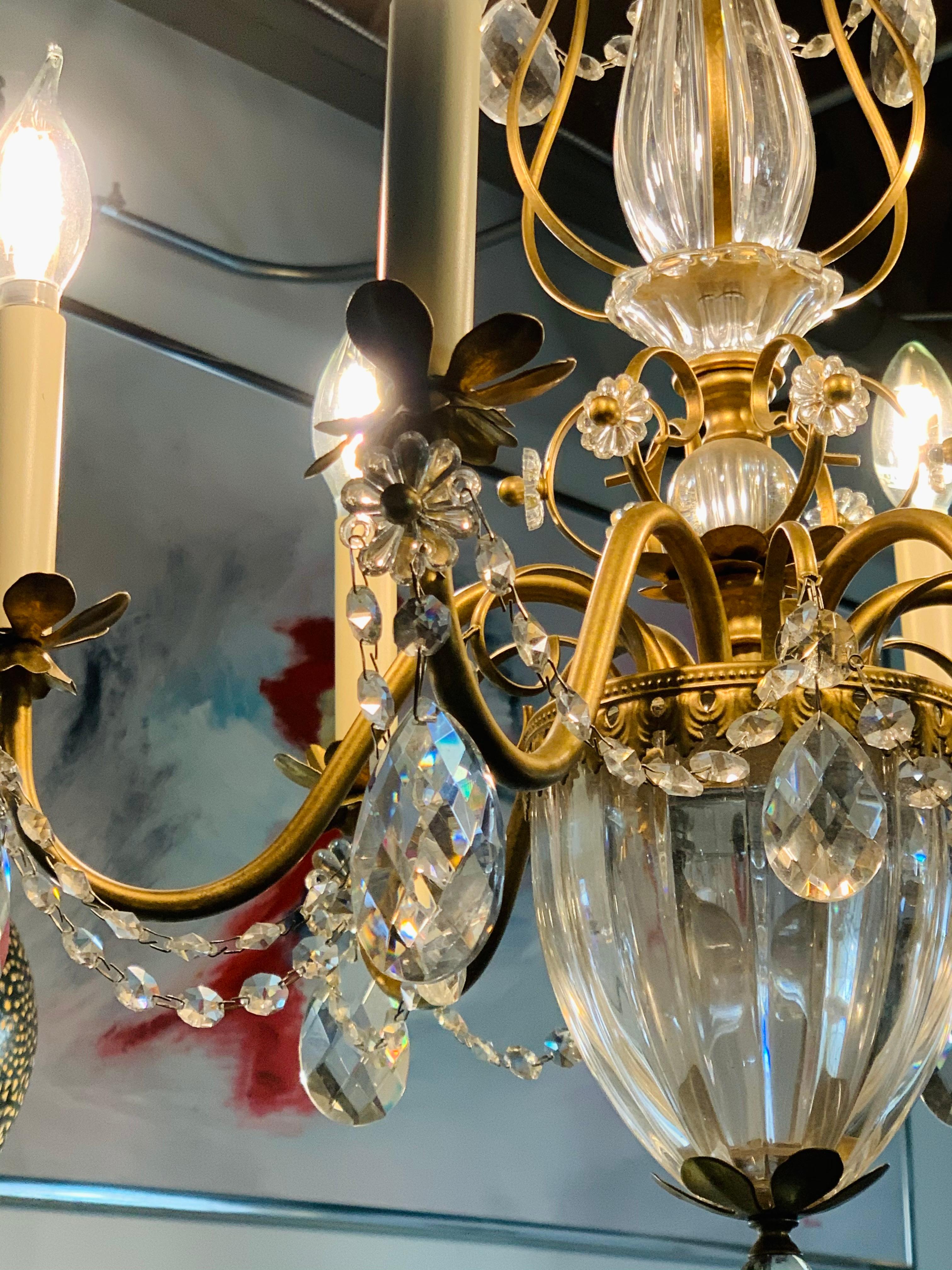 Mid-20th Century French Louis XV Style Brass and Crystal Chandelier