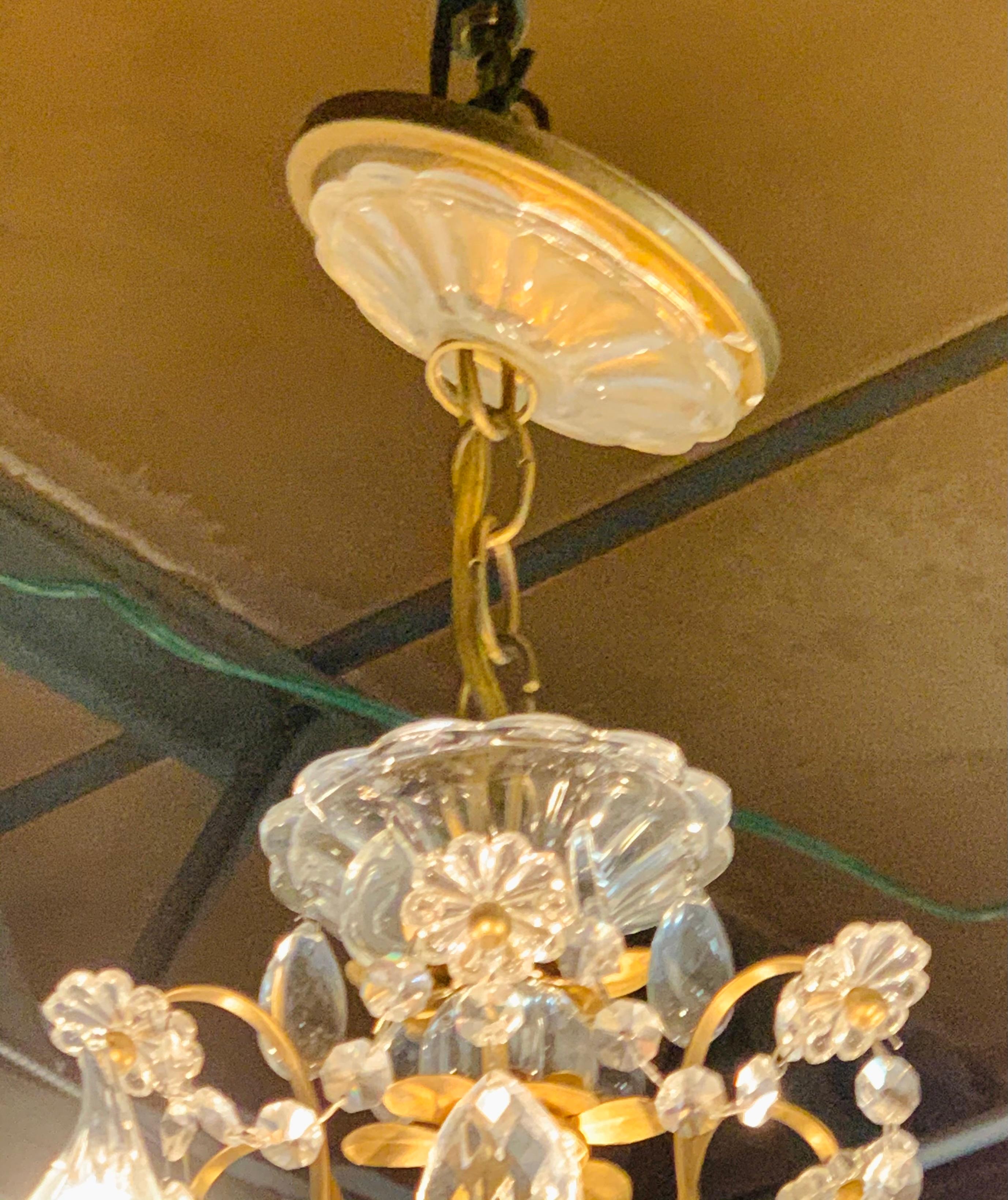 French Louis XV Style Brass and Crystal Chandelier 1