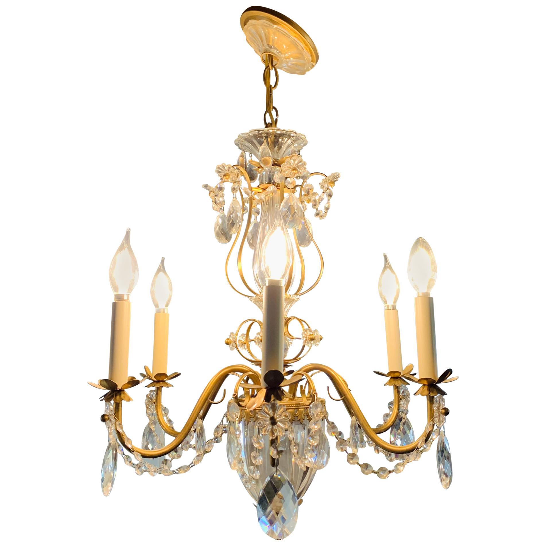 French Louis XV Style Brass and Crystal Chandelier