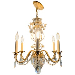 French Louis XV Style Brass and Crystal Chandelier