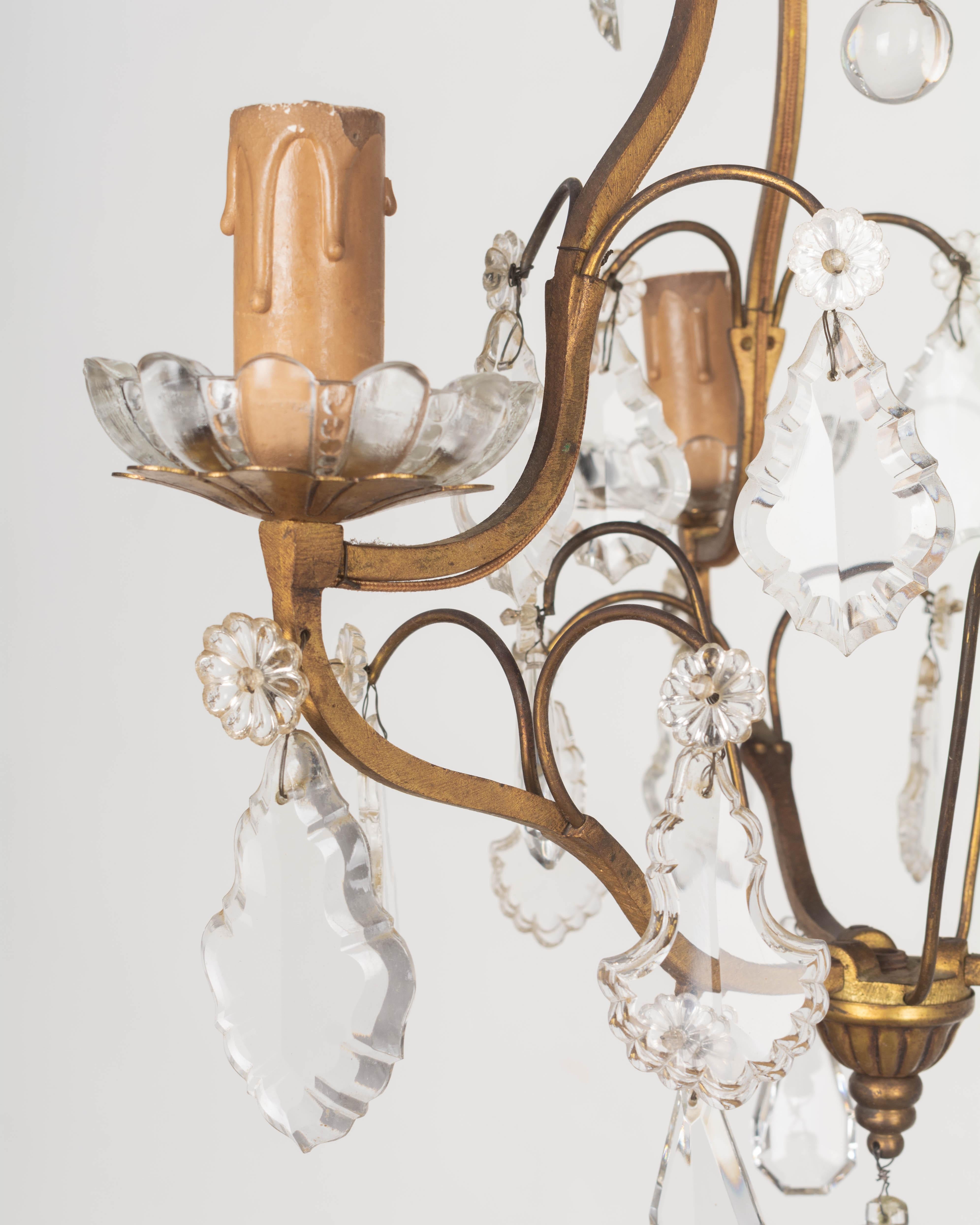 French Louis XV Style Brass & Crystal Chandelier For Sale 6