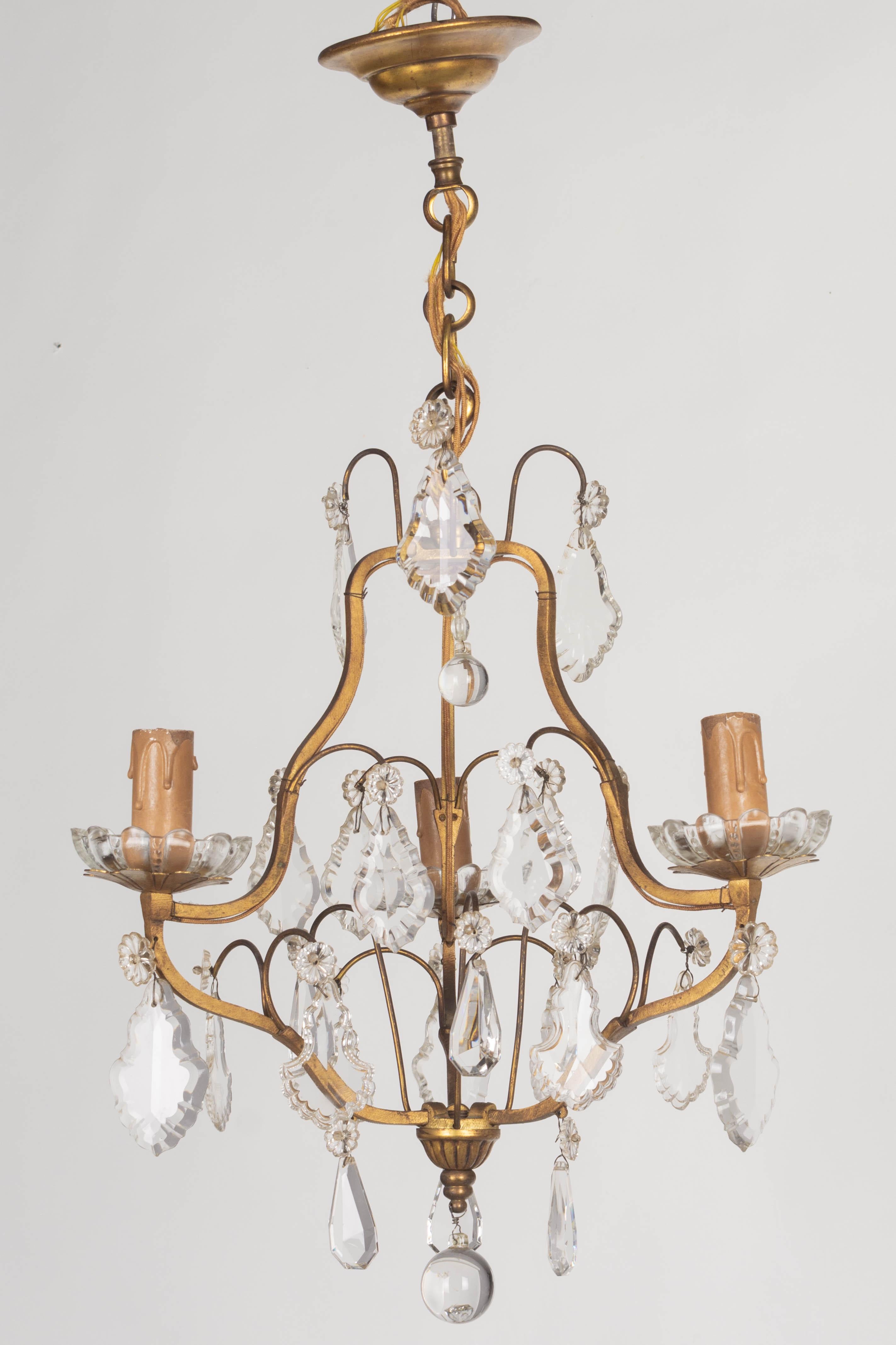 Hand-Crafted French Louis XV Style Brass & Crystal Chandelier For Sale