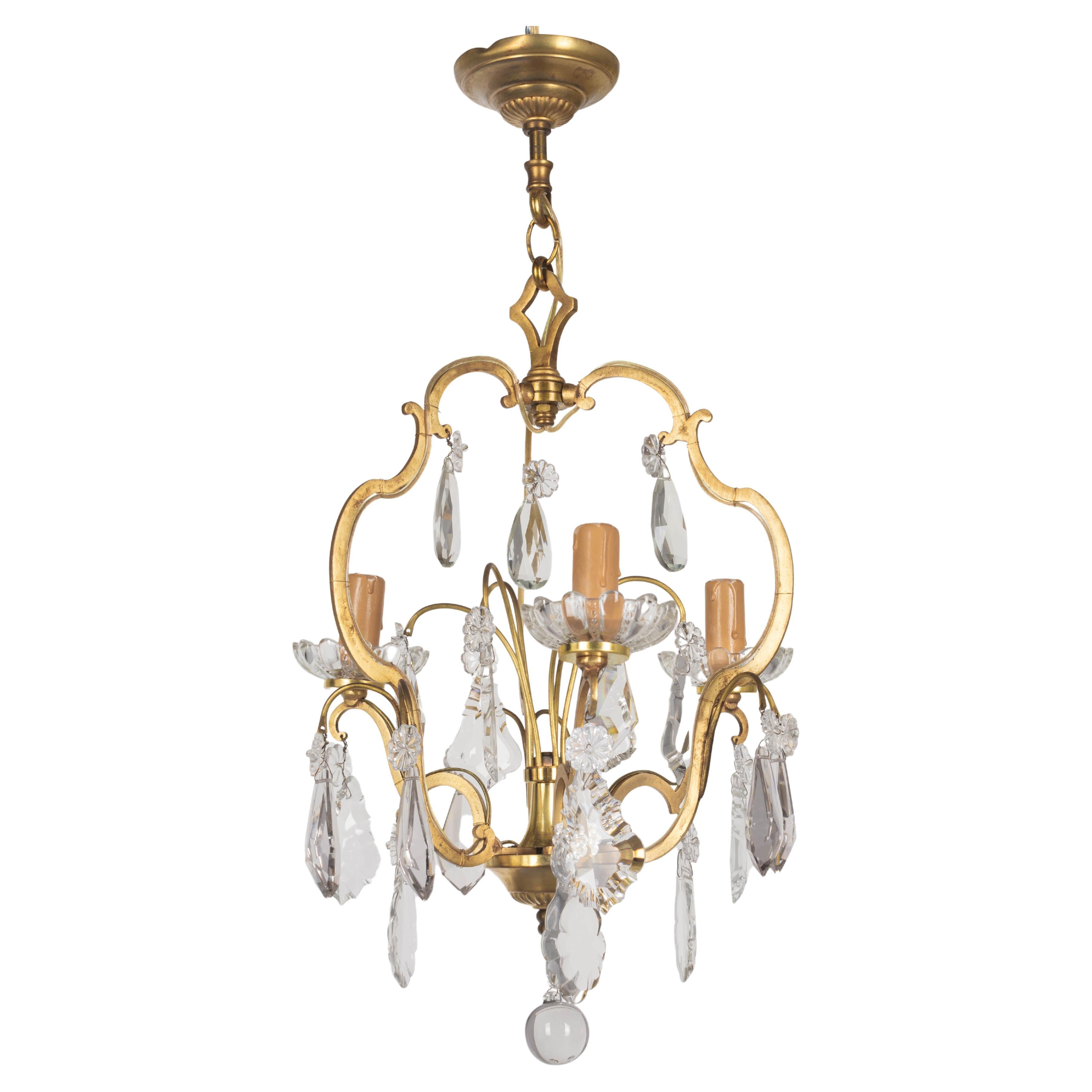 French Louis XV Style Brass & Crystal Chandelier