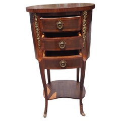 French Louis XV Style Brass Ormolu  Mahogany 2-Tier 3-Drawer Oval Side Table