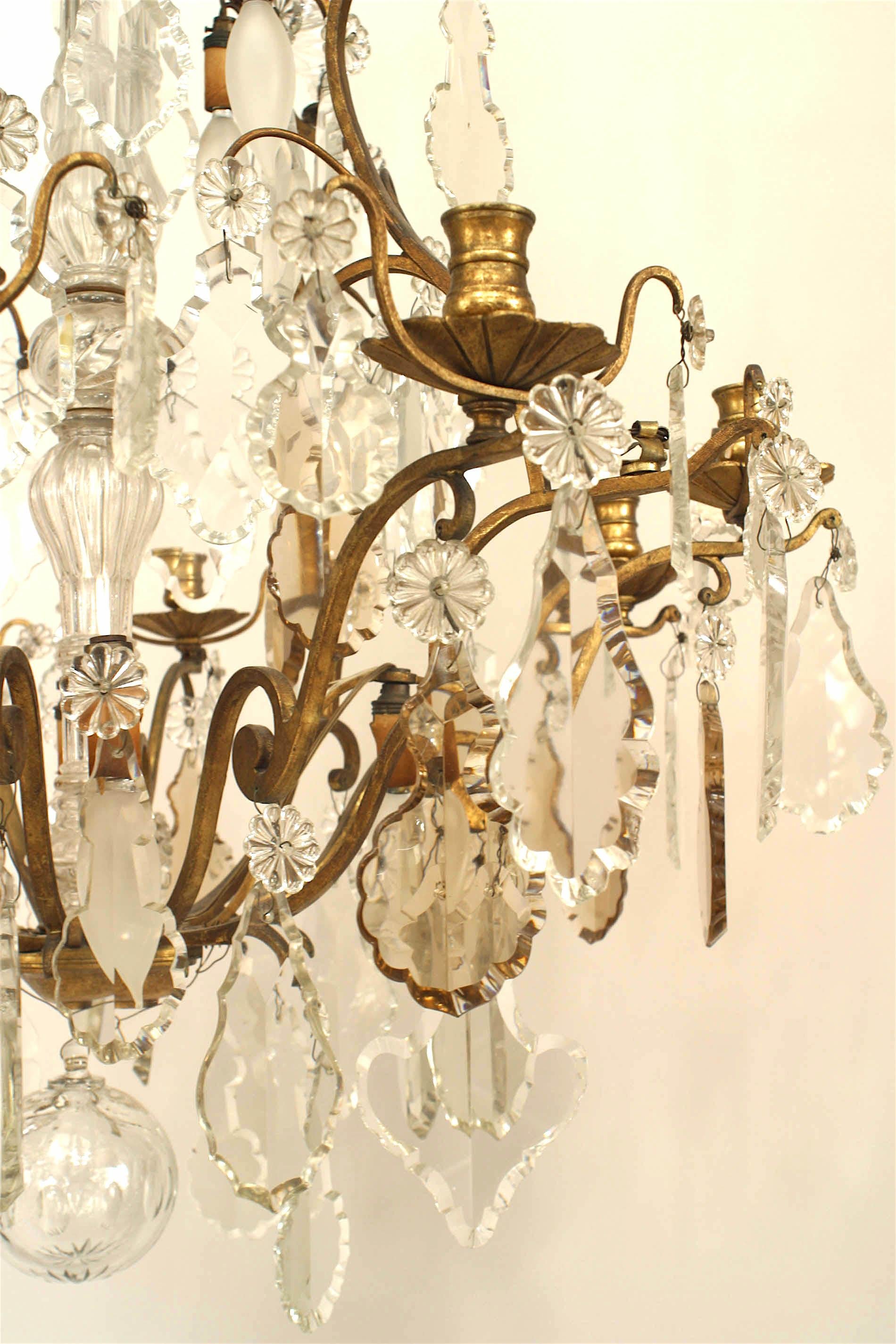 19th Century French Louis XV Bronze and Crystal Chandeliers For Sale