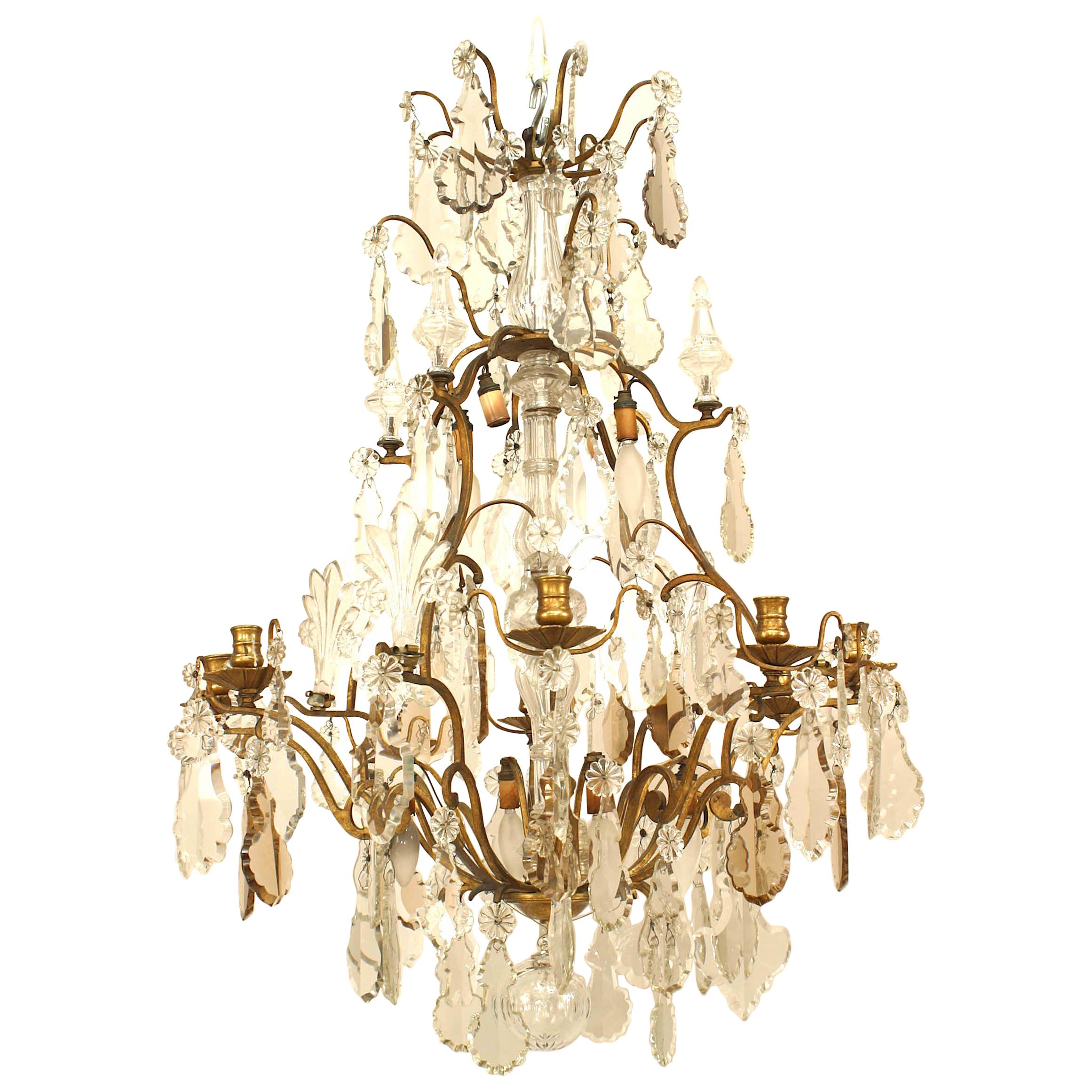 French Louis XV Bronze and Crystal Chandeliers For Sale