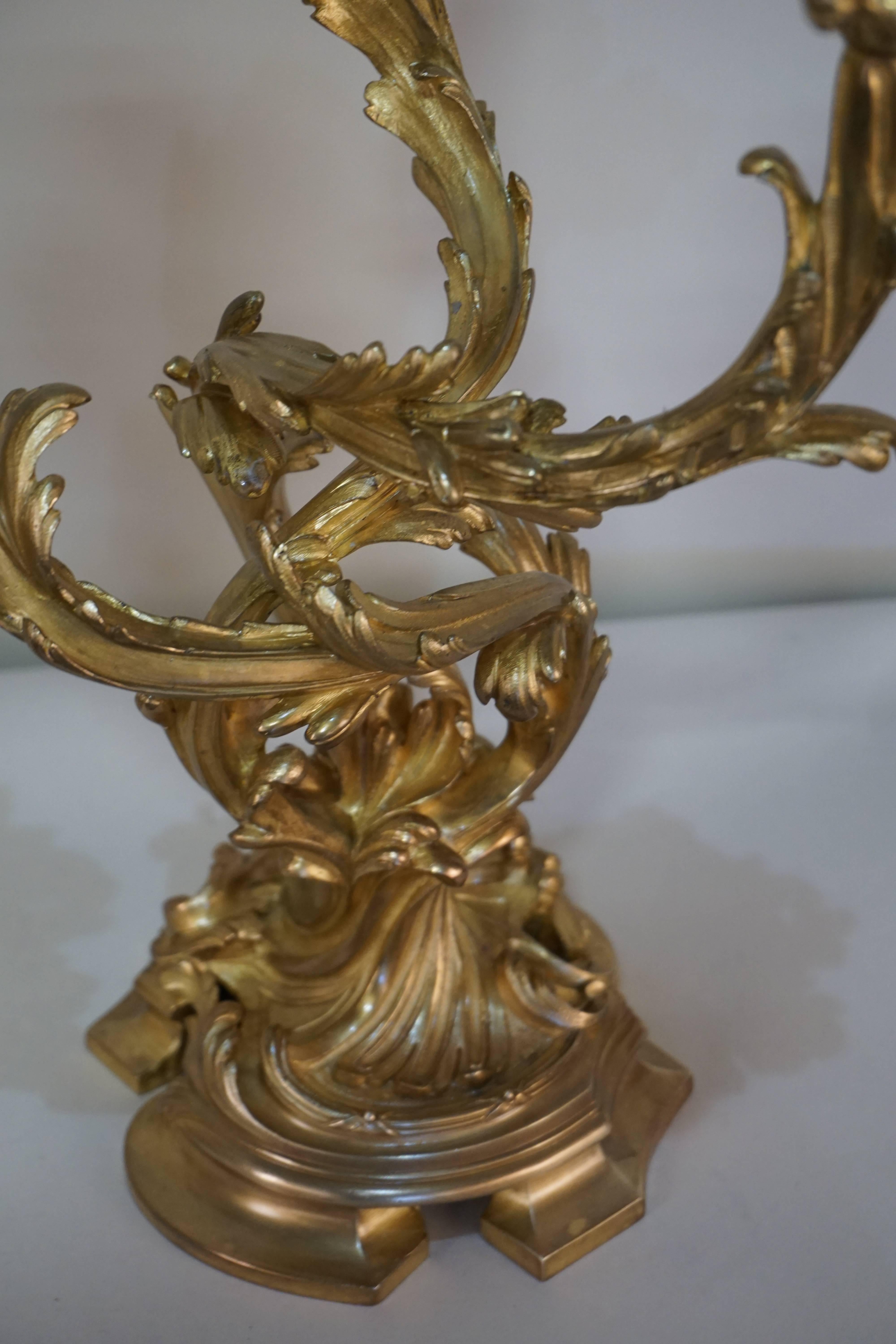 Gorgeous, French late 19th century Louis XV style three branch candelabra.