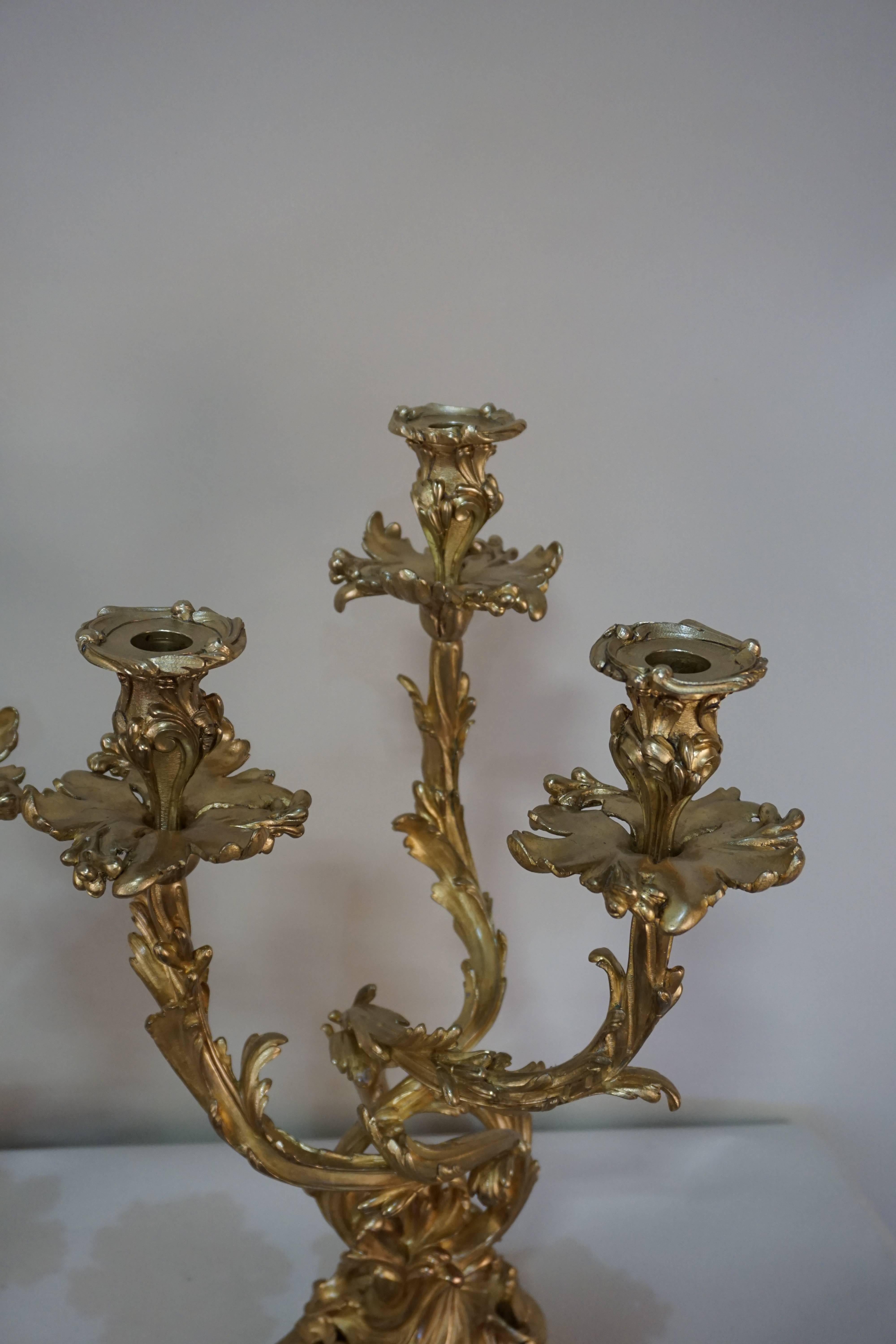 French Louis XV Style Bronze Candelabra In Good Condition In Fairfax, VA