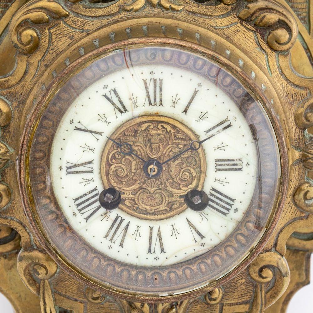 Painted French Louis XV Style Bronze Cartel Clock, 19th C. For Sale