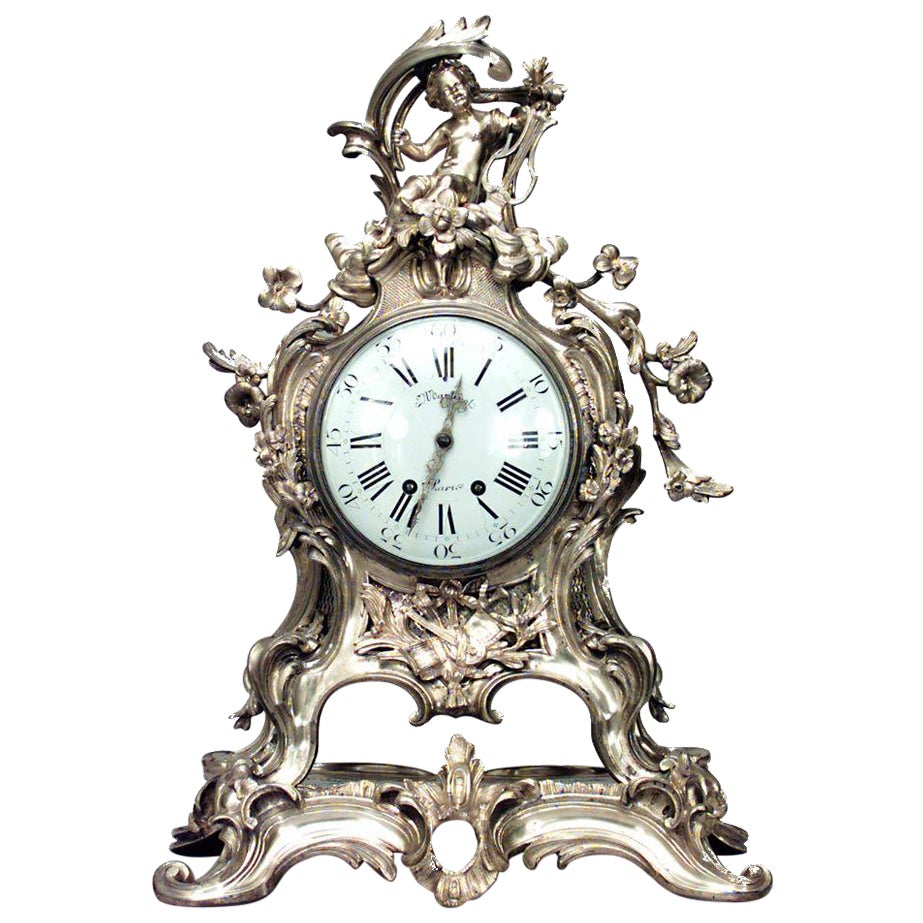 French Louis XV Style Bronze Cupid Clock For Sale