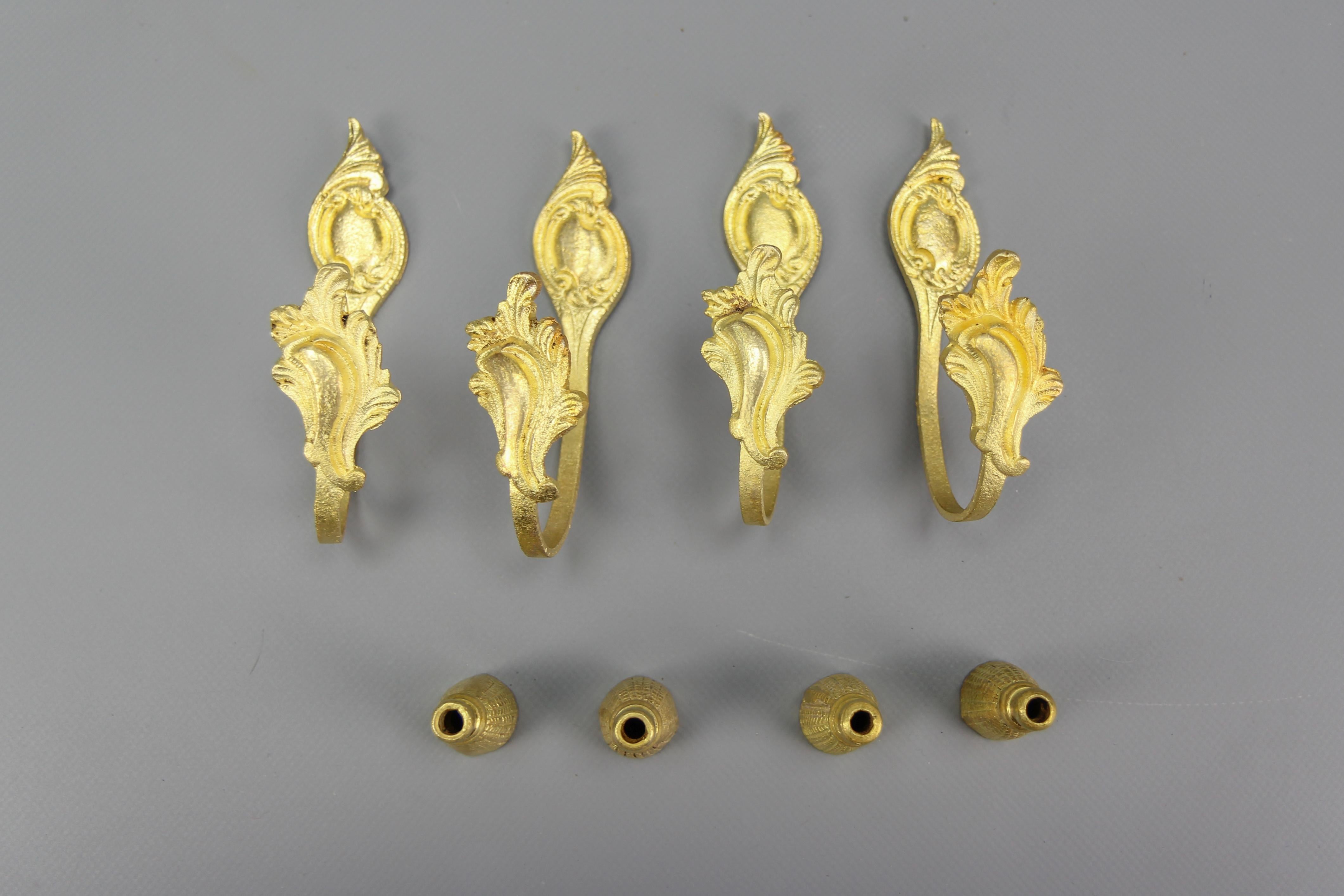 French Louis XV Style Bronze Curtain Tiebacks and Cord Blind Pulls, Set of 8 For Sale 10