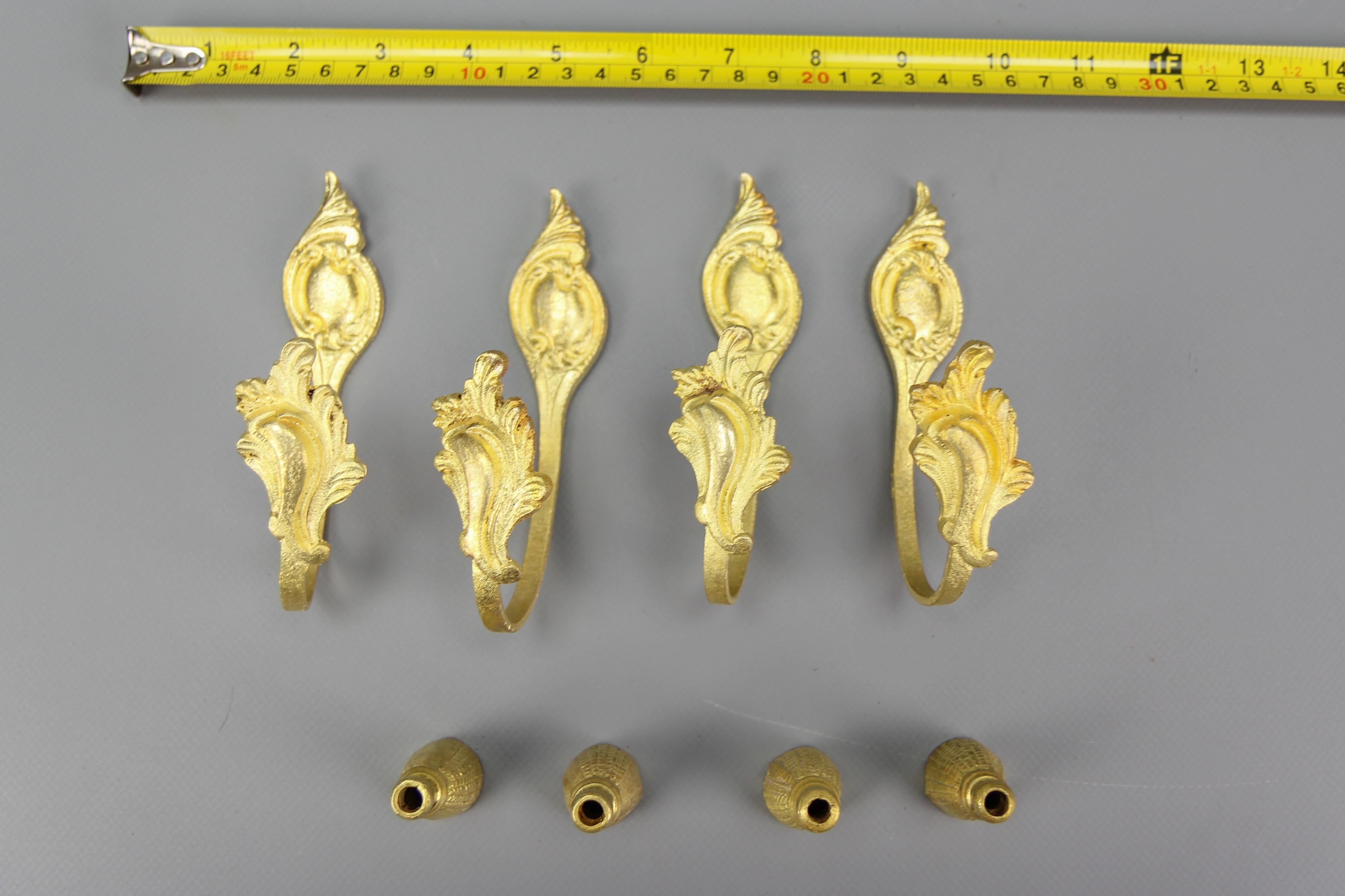 French Louis XV Style Bronze Curtain Tiebacks and Cord Blind Pulls, Set of 8 For Sale 11