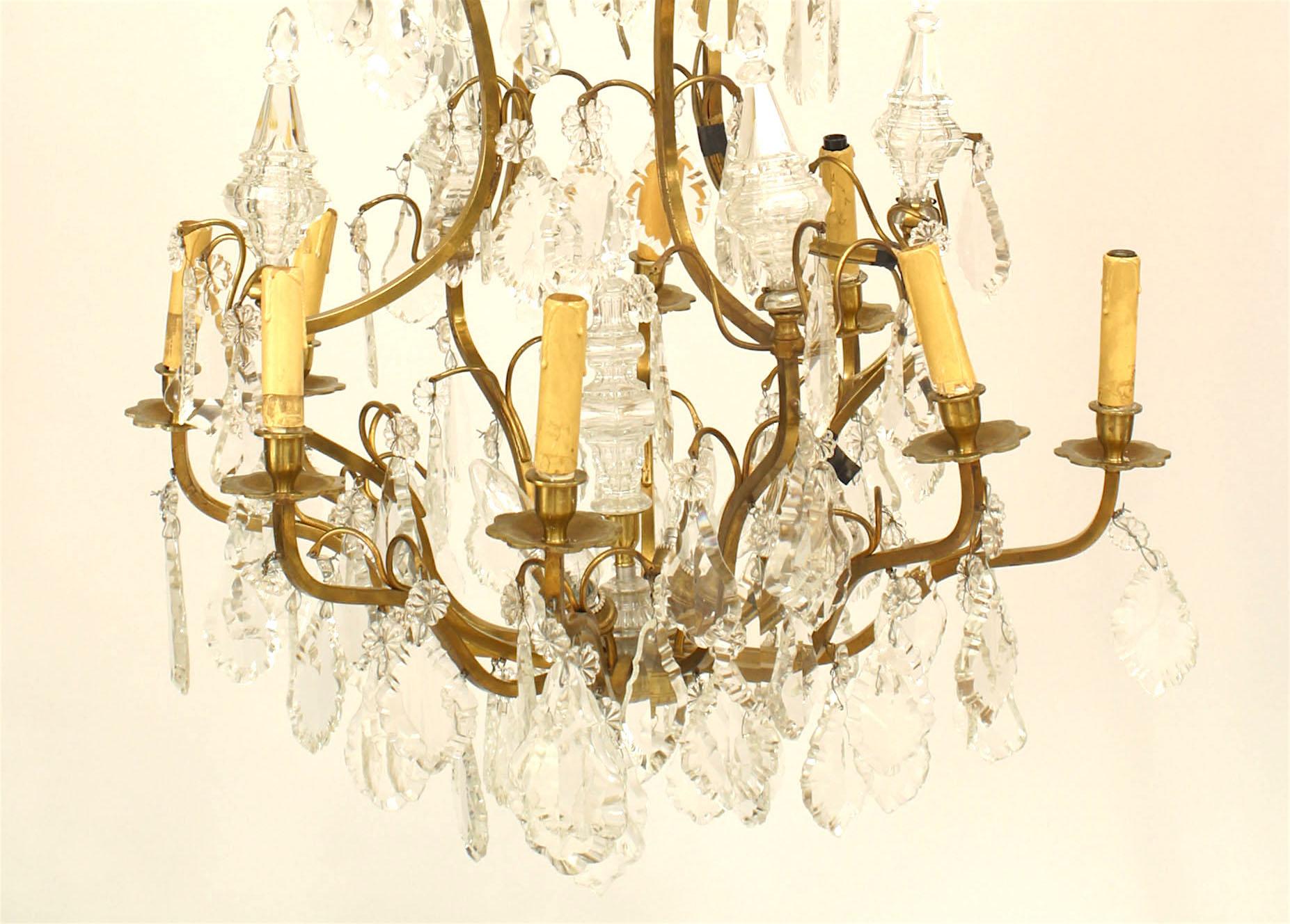 20th Century French Louis XV Style Bronze Dore and Crystal Chandelier For Sale