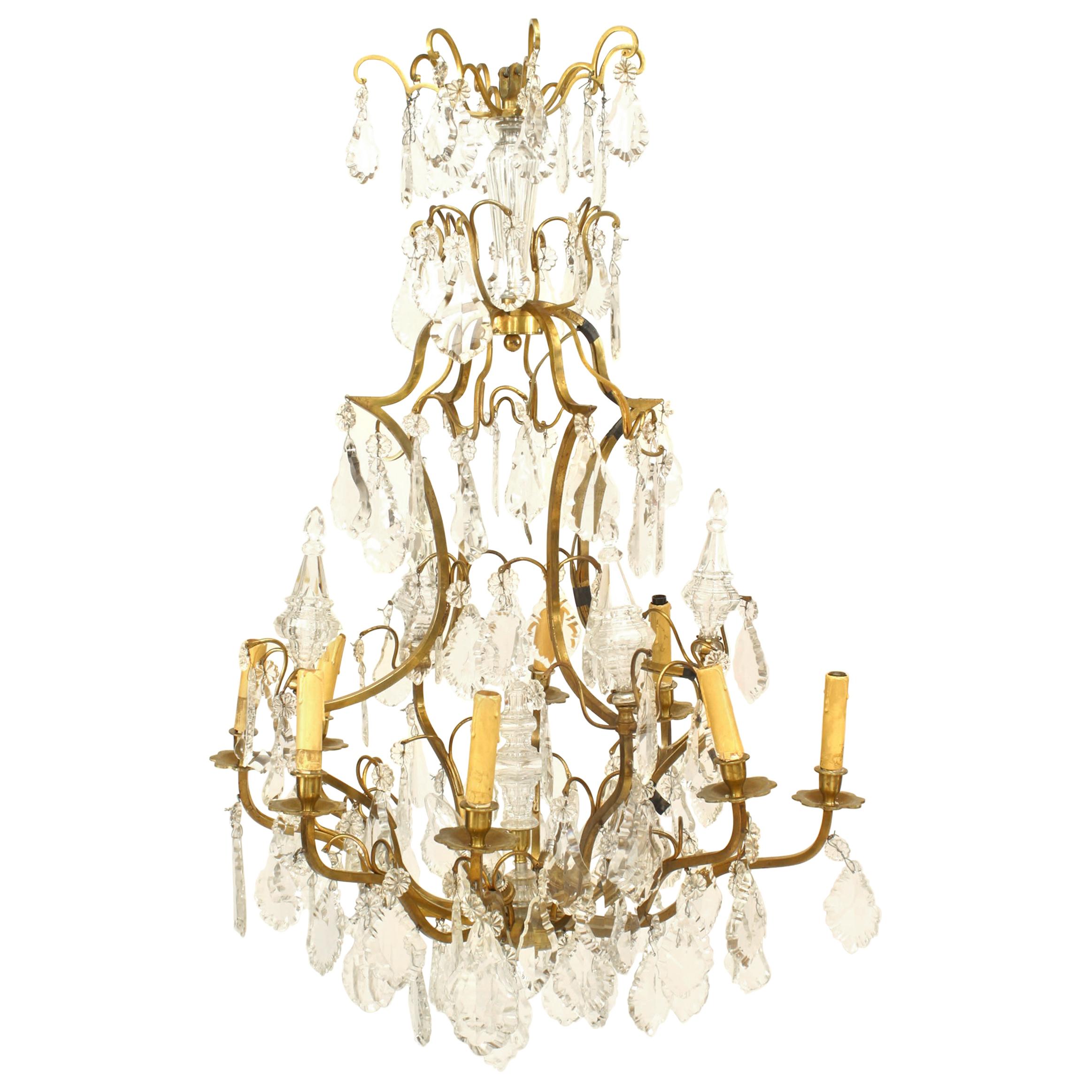 French Louis XV Style Bronze Dore and Crystal Chandelier For Sale