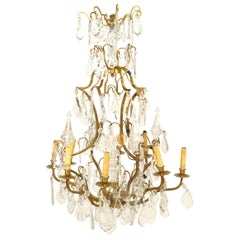 Antique French Louis XV Style Bronze Dore and Crystal Chandelier