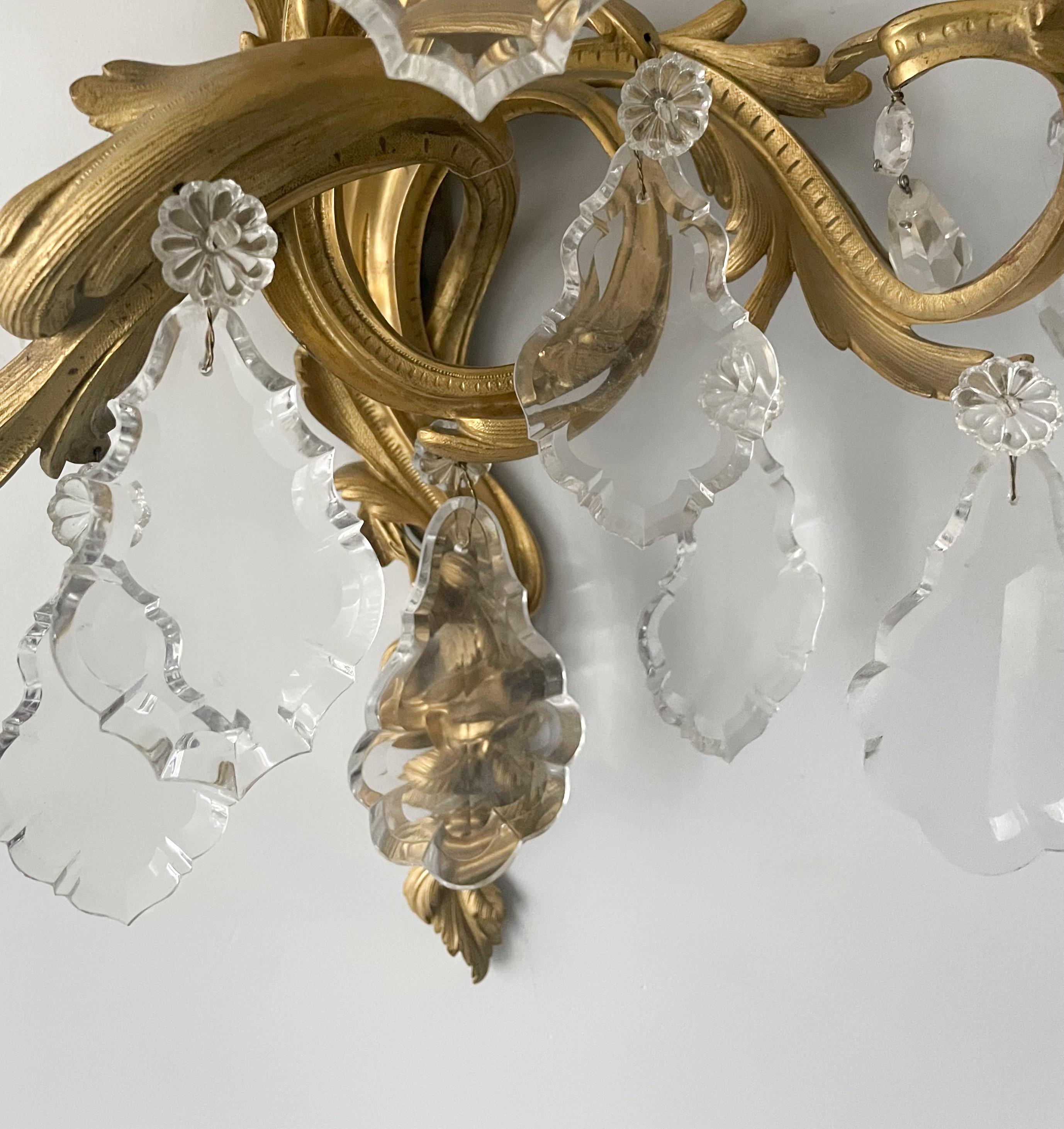 French Louis XV-Style Bronze Ormolu And Crystal Sconces 1