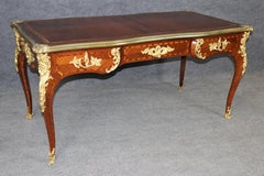 French Louis XV Style Bronze Ormolu Mounted Leather Top Desk By Gervais Durand