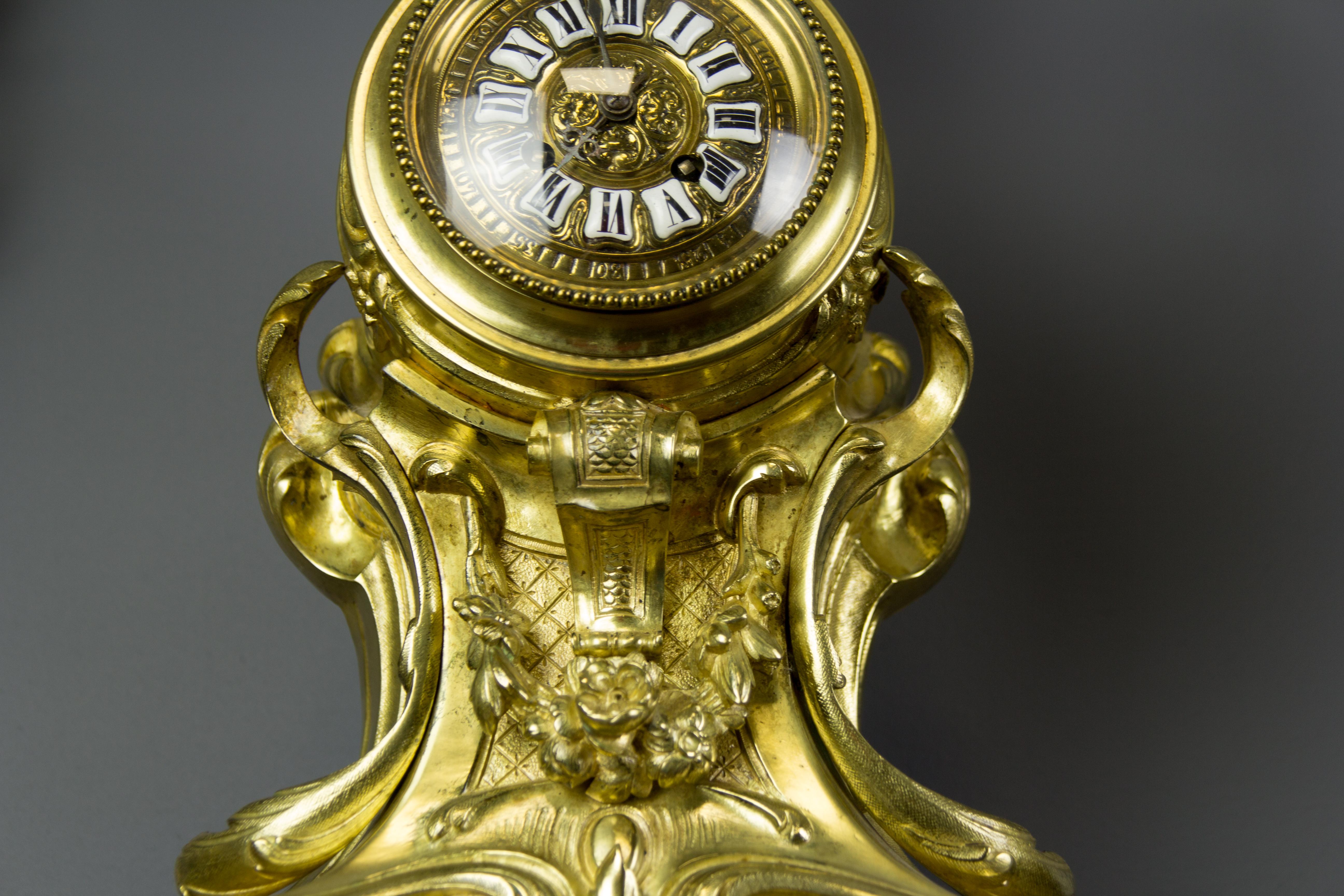 French Louis XV Style Bronze Three-Piece Garniture Clock Set For Sale 6