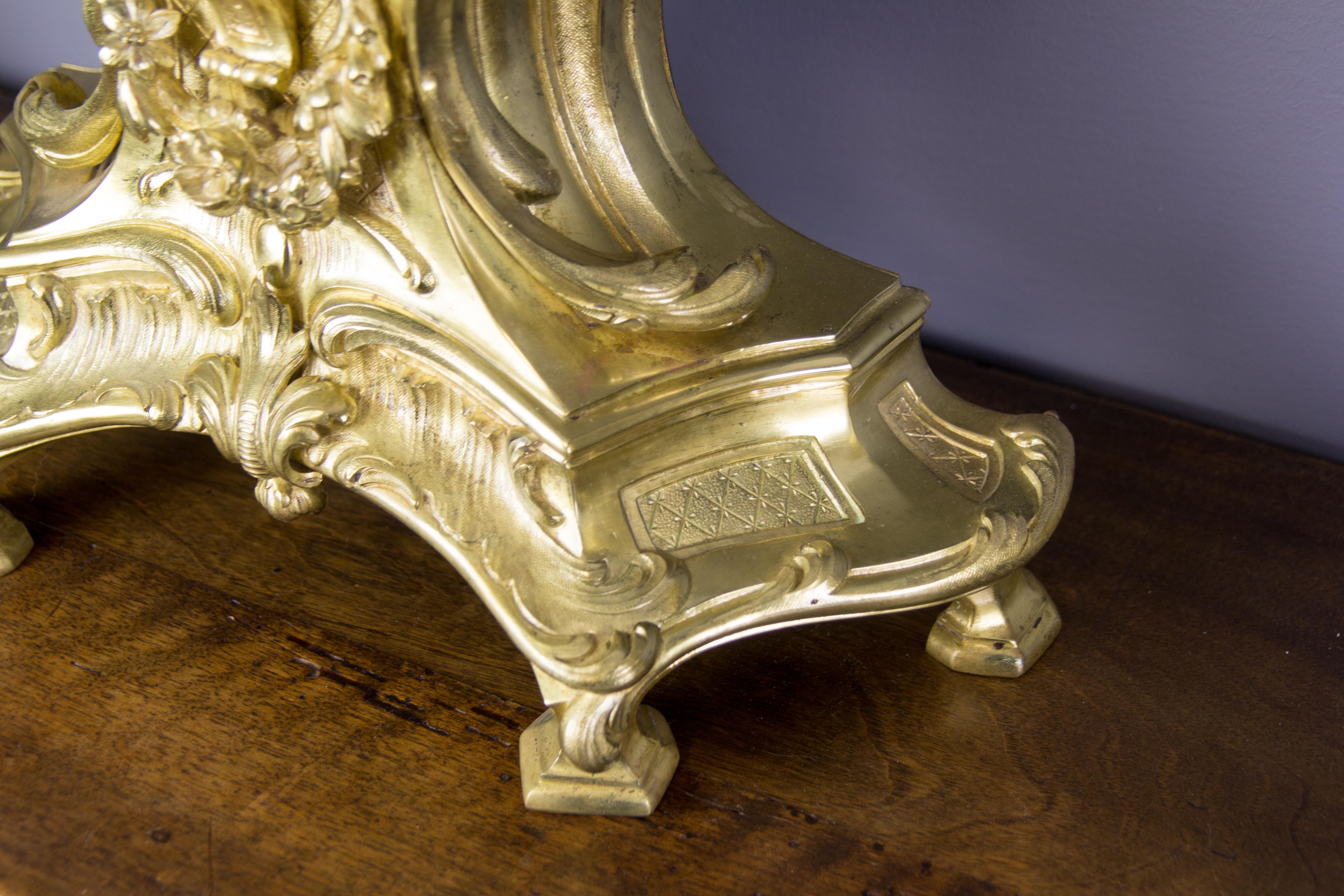French Louis XV Style Bronze Three-Piece Garniture Clock Set For Sale 8