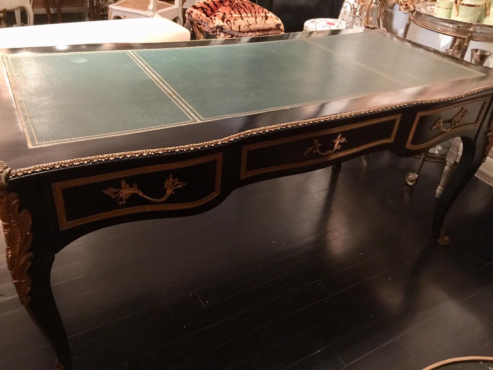 French Louis XV Style Bureau Plat Desk, Bronze Doré 2