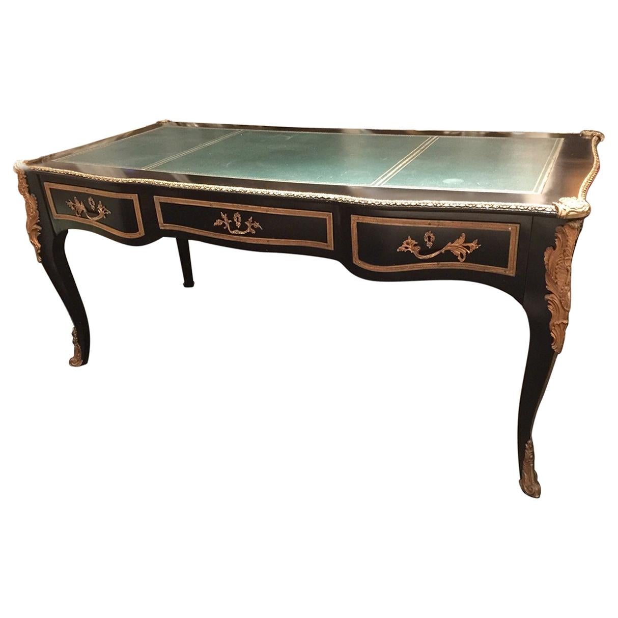 French Louis XV Style Bureau Plat Desk, Bronze Doré