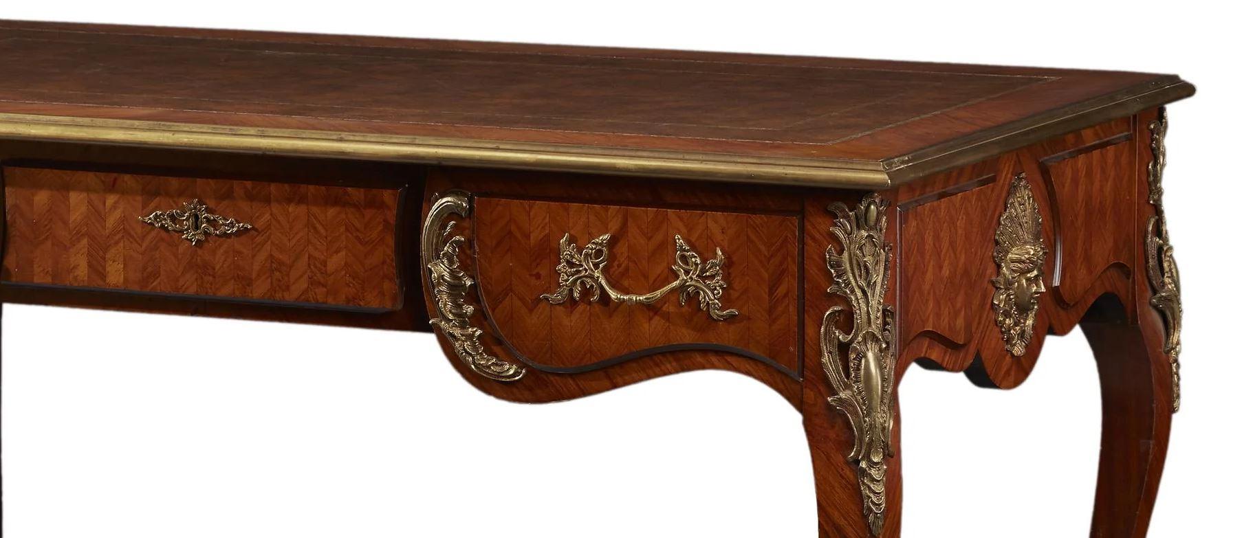 Parquetry French Louis XV Style Bureau Plat Desk