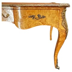 French Louis XV Style Bureau Plat Leather Top Writing Desk