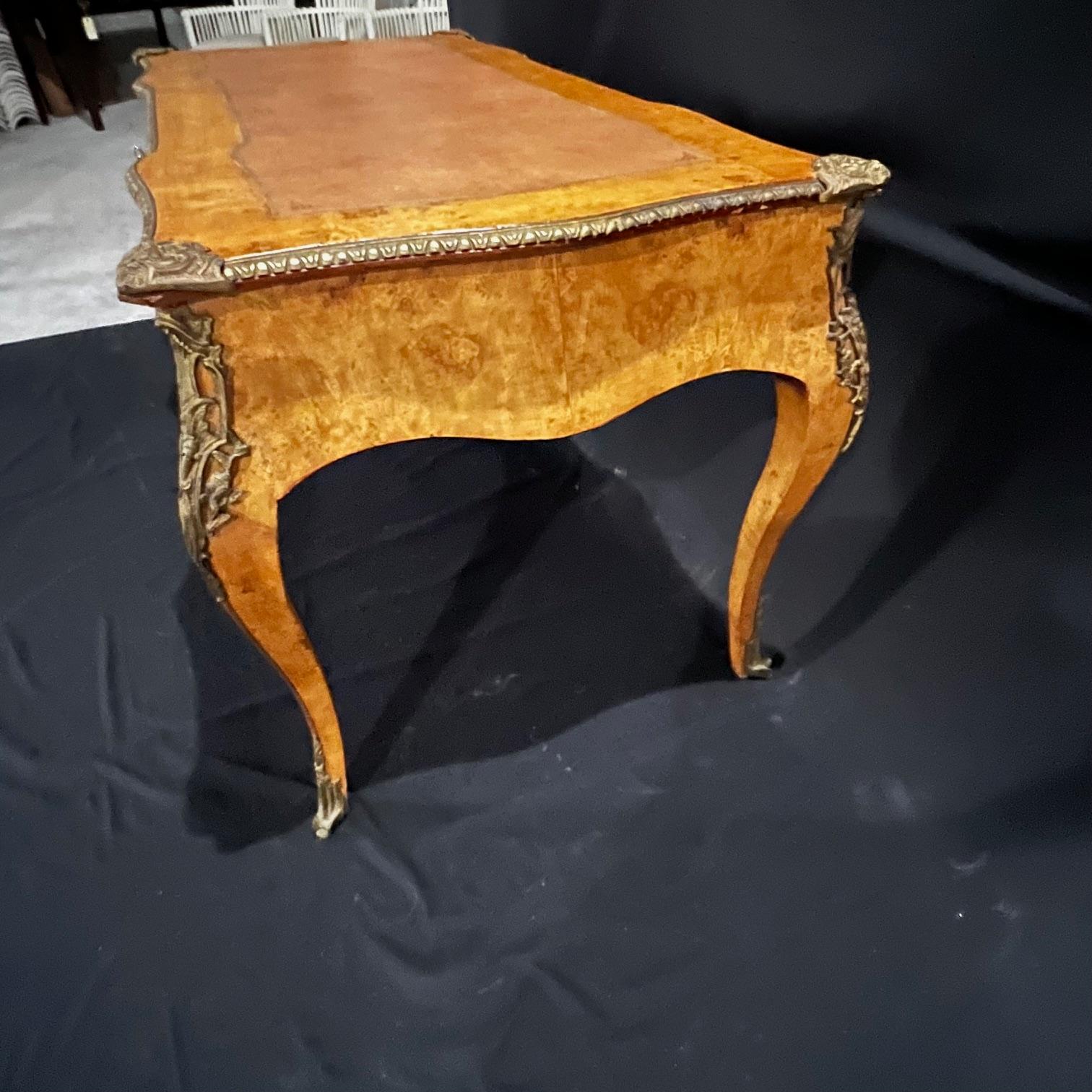 Mid-20th Century French Louis XV Style Bureau Plat Leather Top Writing Desk  For Sale