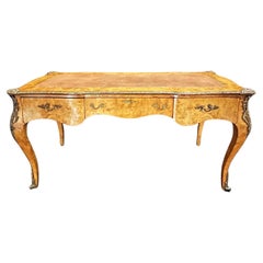 French Louis XV Style Bureau Plat Leather Top Writing Desk 