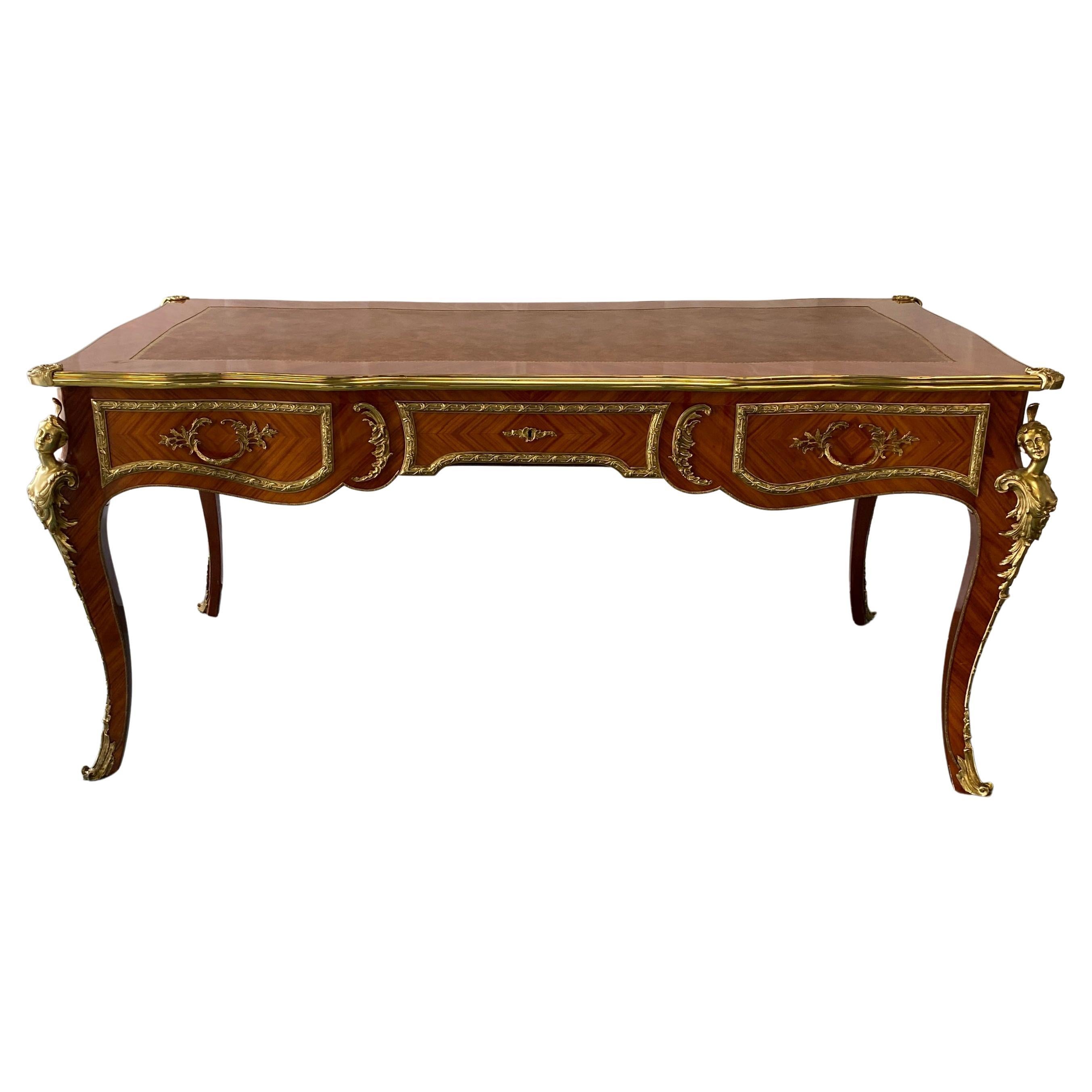 French Louis XV Style Bureau Plat with Ormolu Mounts French Flat Desk