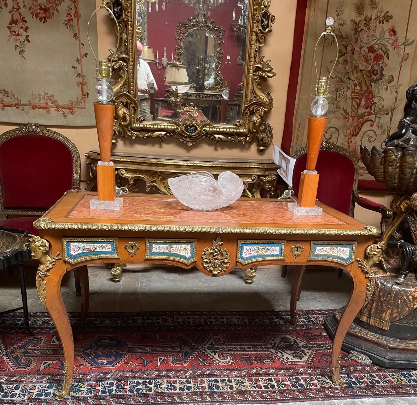 French Louis XV-style Bureau Plat With Sevres Porcelain Plaques, 19 Century For Sale 11