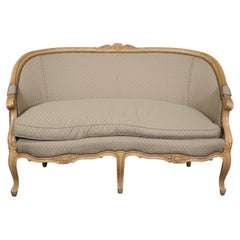 French Louis XV Style Canape loveseat Settee in Mushroom Hued Upholstery